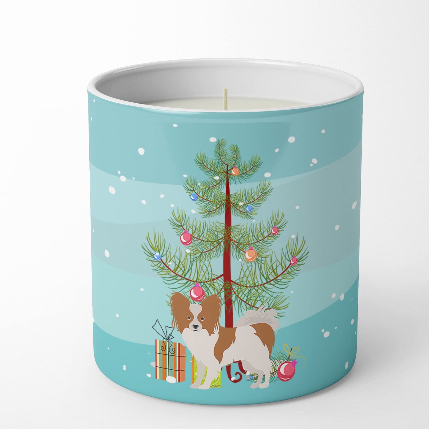 Caroline's Treasures CK3476CDL Papillon Christmas Tree 10 oz Decorative Soy Candle Nature Soy Wax Essential Oil Home Decor Ideal for Bedroom Kitchen Bath Office Gift, 10 oz
