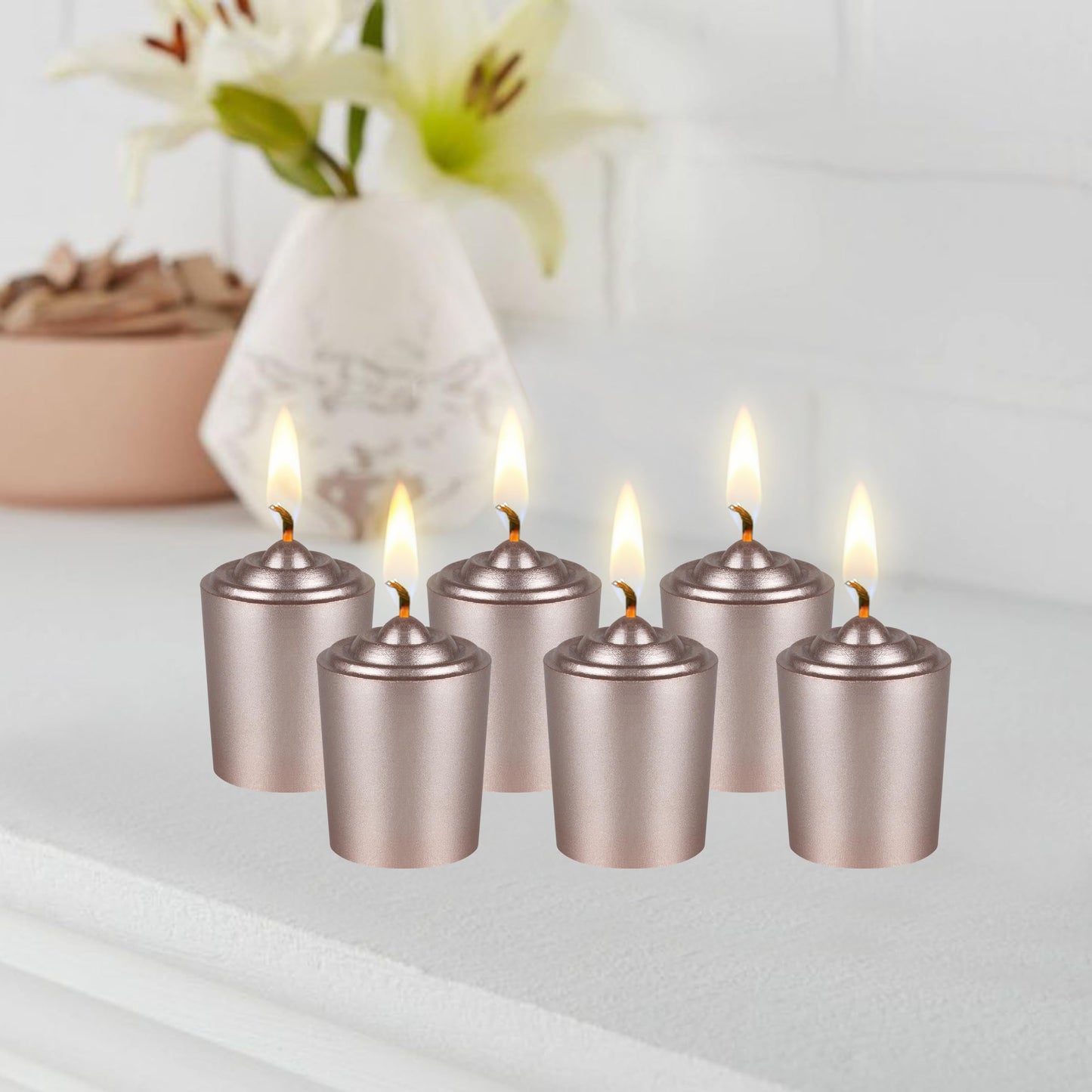 Mega Candles 12 pcs Unscented Rose Gold Votive Candles, Hand Poured Wax Candle 15 Hour 1.5 Inch x 2.25 Inch, Home Décor, Wedding Receptions, Centerpieces, Occasions, Events, Festivities, Meditations