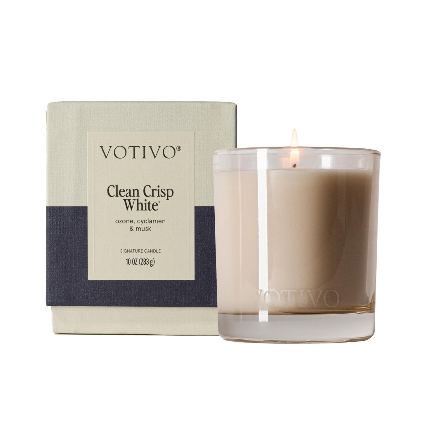 Votivo Clean Crisp White 10 oz Signature Candle | Soy Wax Blend | Luxurious Cotton Scent | Luxury Glass Jar Scented Candle & Box | Candles for Home Scented | Candle Gifts | Highly Scented