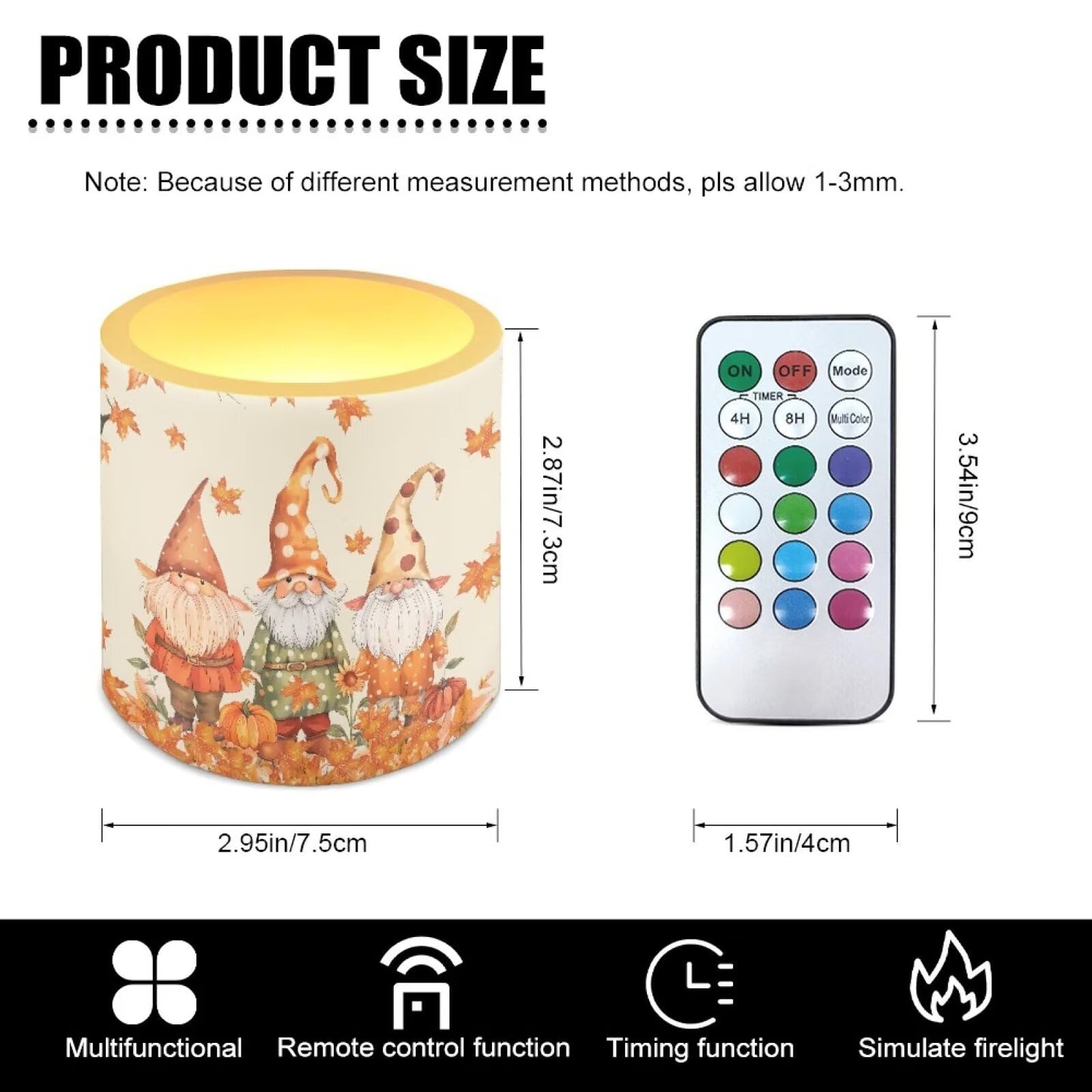 Cozeyat Fall Gnome LED Candles Set of 4 Battery Powered Flameless with Remote Timer Flickering Flame Waterproof for Home Garden Beach Table