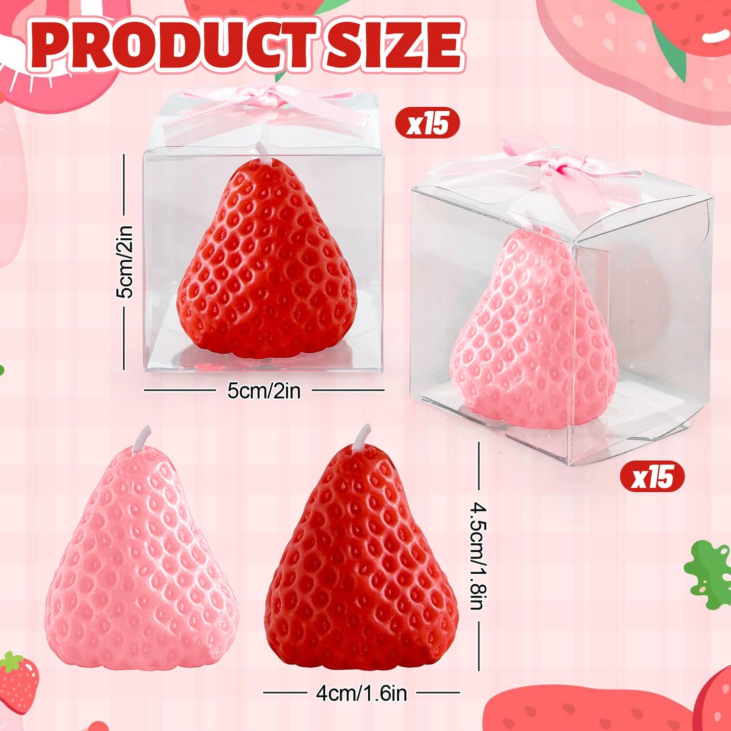 FYSUIMU 30 Packs Strawberry Candles Baby Shower Favors Strawberry Shaped Scented Candles Red Pink Sweet Fruit Wax Candle with Boxes for Birthday Holiday Summer Gender Reveal Party Bath Yoga Spa Decor