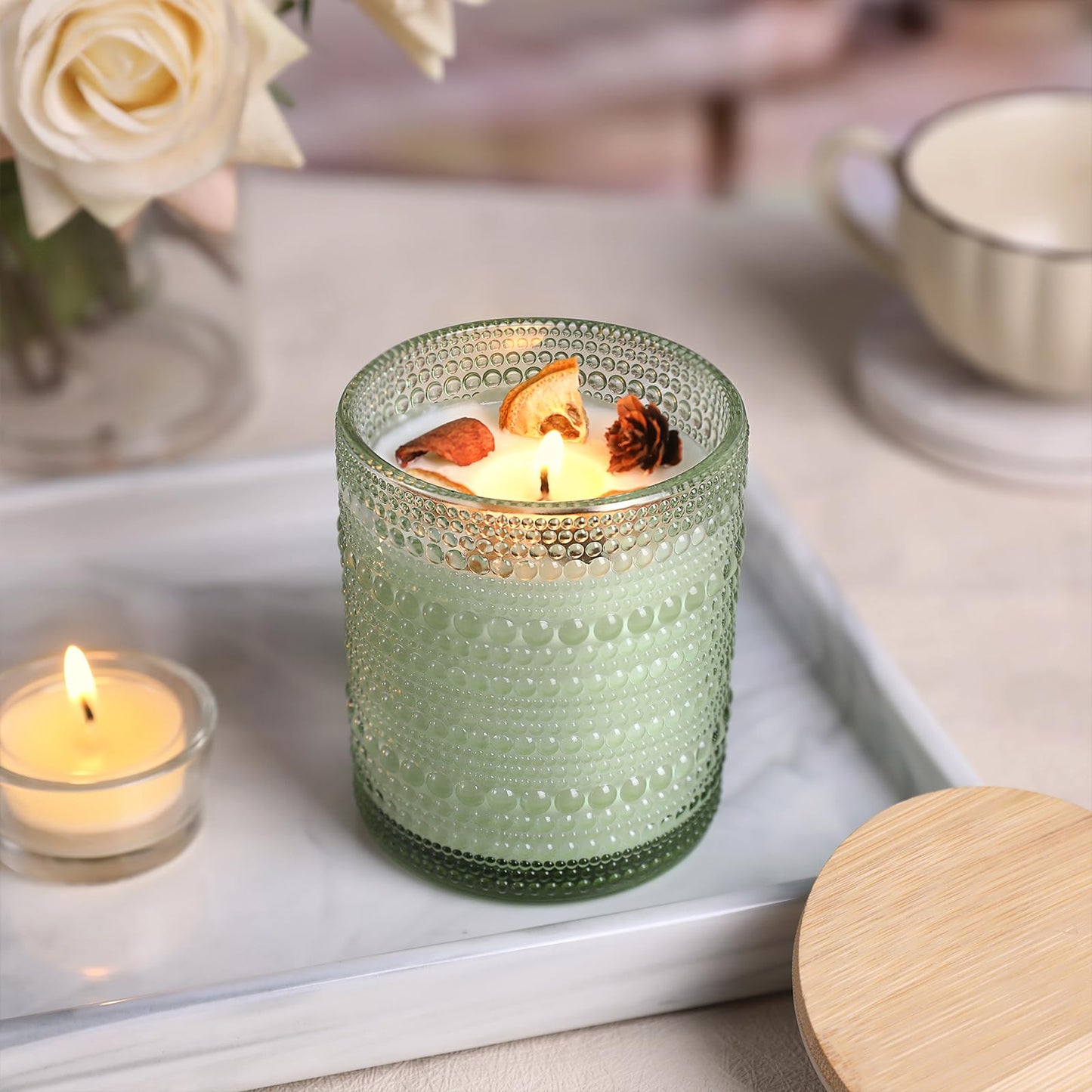 DARJEN 12 Pack Green Candle Jars for Making Candles- 8 OZ Empty Glass Candle Making Jars with Bamboo Lids and Labels, Candle Containers Candle Making Jars for DIY Gifts