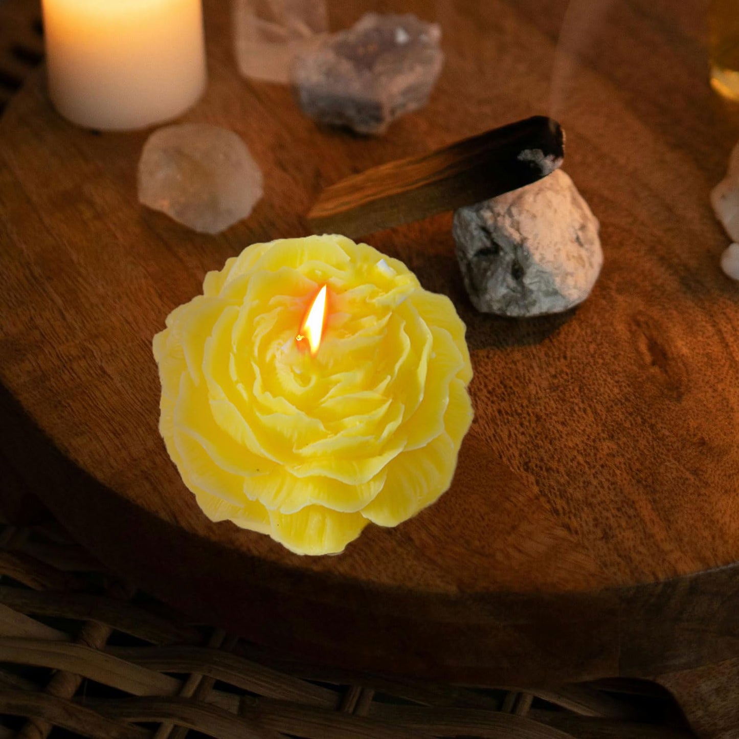 Peony Flower Shape Candles 1 Pack Soy Wax Decorative Candle for Bedroom Home Scented Candle Gift to Friends Family (Yellow)