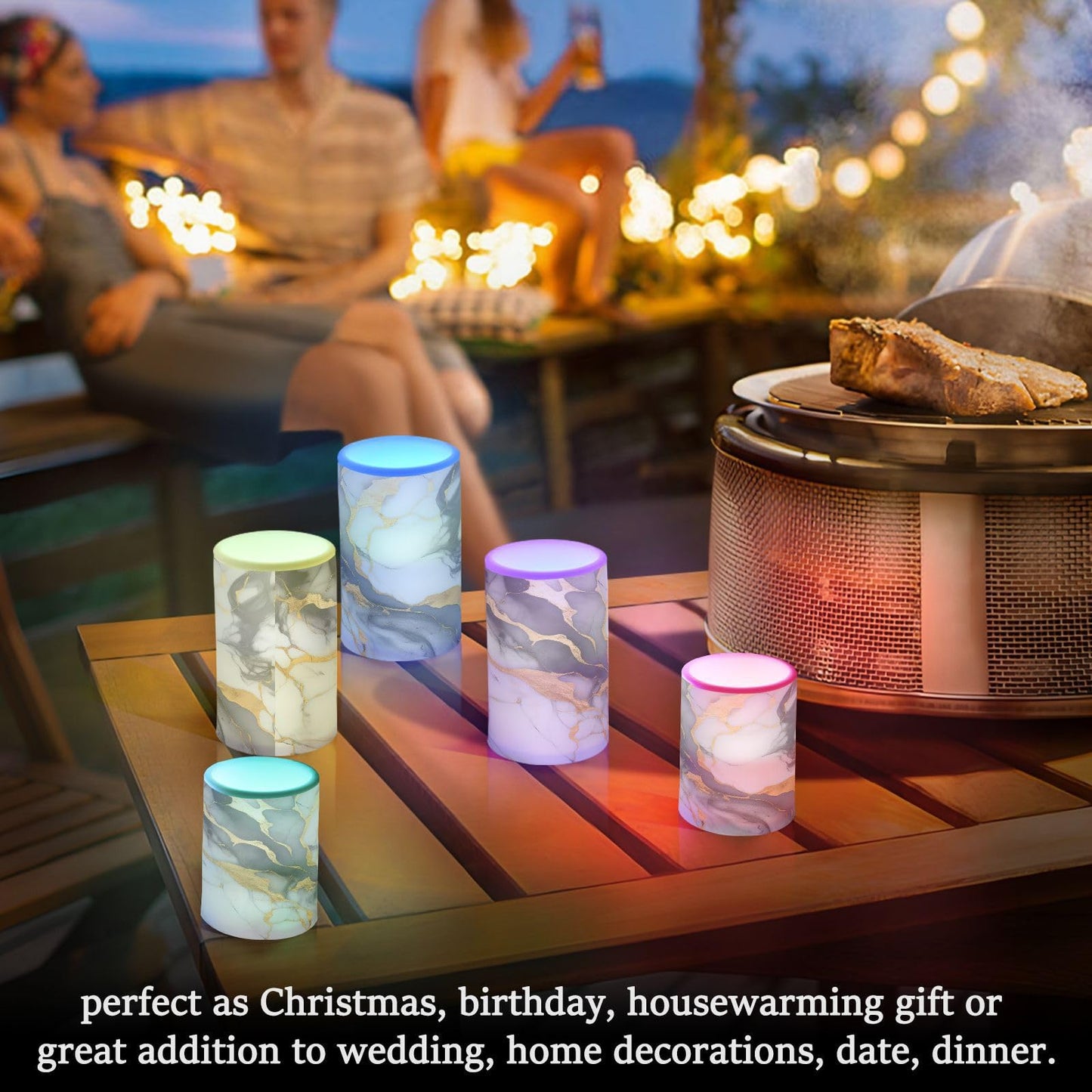 ALAZA White Grey Gold Marble Textures Flameless Candles, LED Pillar Candles with Remote Timer, Battery Operated Candles Set of 2