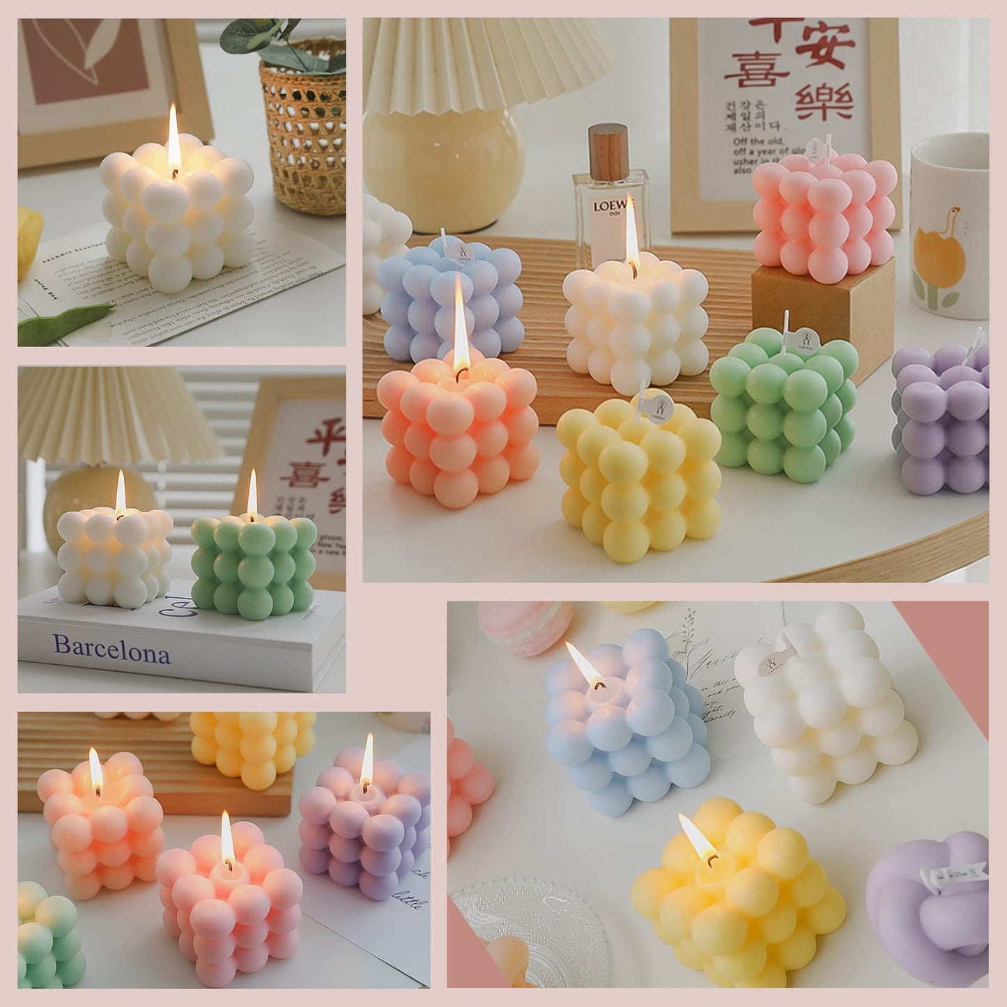 aokala Scented Bubble Cube Candles, Candles for Home Decor Scented, 5.4 oz Soy Wax Aromatherapy Candle, Aesthetic Room Cute Danish Pastel Large Decorative Shaped Gifts - Lavender(Green)
