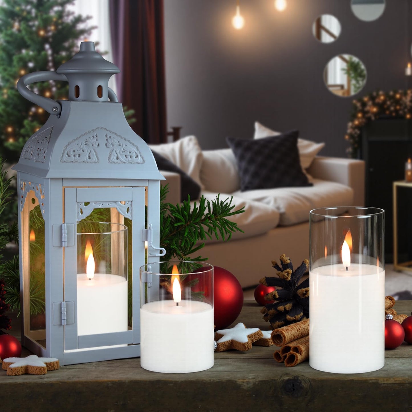 GenSwin Flameless Candles with Remote Timer, Clear LED Battery Operated Candles with Flickering Flame, Glass and Real Wax Pillar Candle Holiday Home Decor(Set of 3, D3”x4”5”6”)