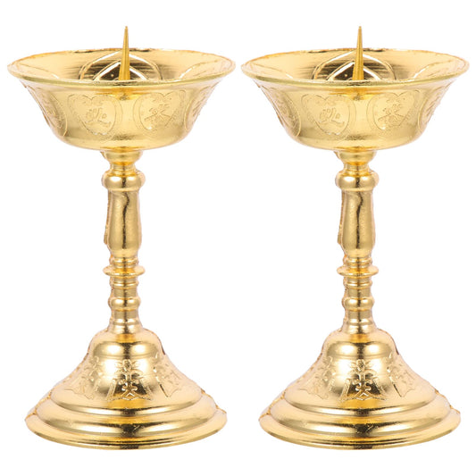 2pcs Lotus-Pattern Candlestick Holders Vintage Indoor Decorative Candle Holders for Home Worship and Party Decorations Alloy Design for Buddhist