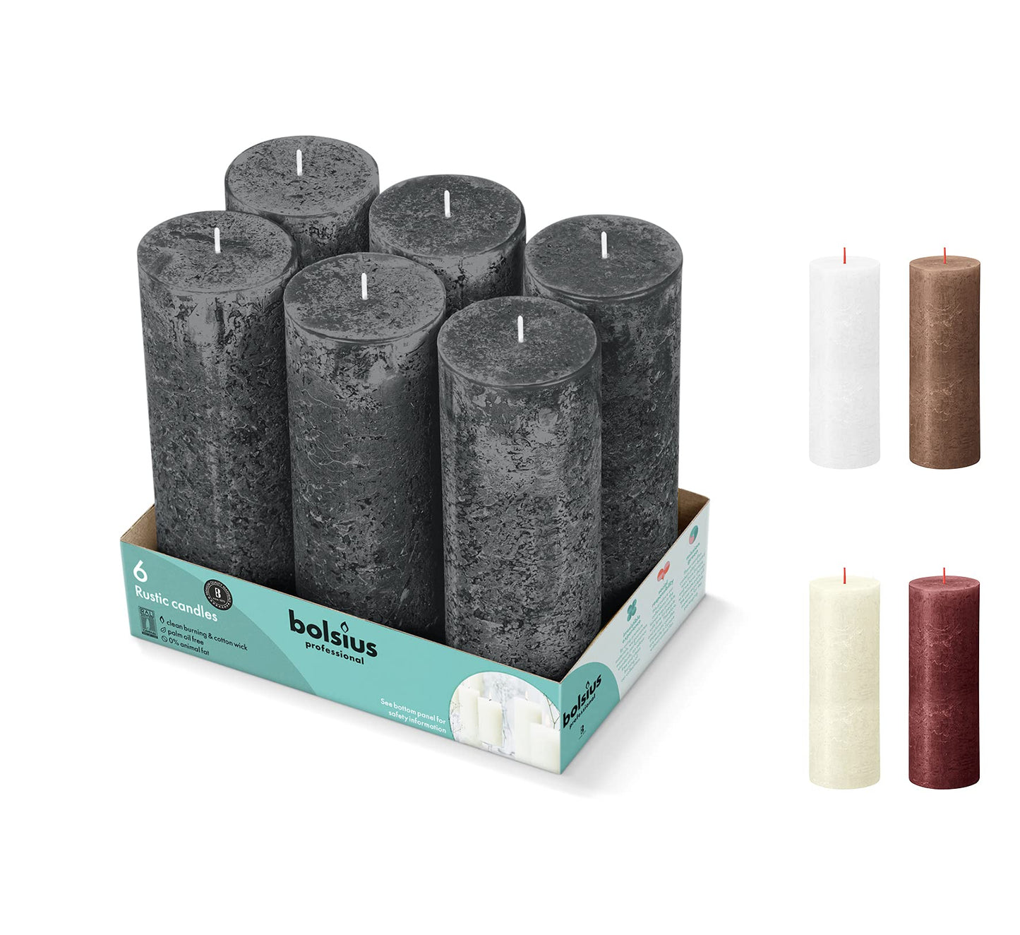 BOLSIUS 6 Pack Black (Stormy Gray) Rustic Pillar Candles - 2.75 X 7.5 Inches - Premium European Quality - Includes Natural Plant-Based Wax - Unscented Dripless Smokeless 85 Hour Home Decor Candles