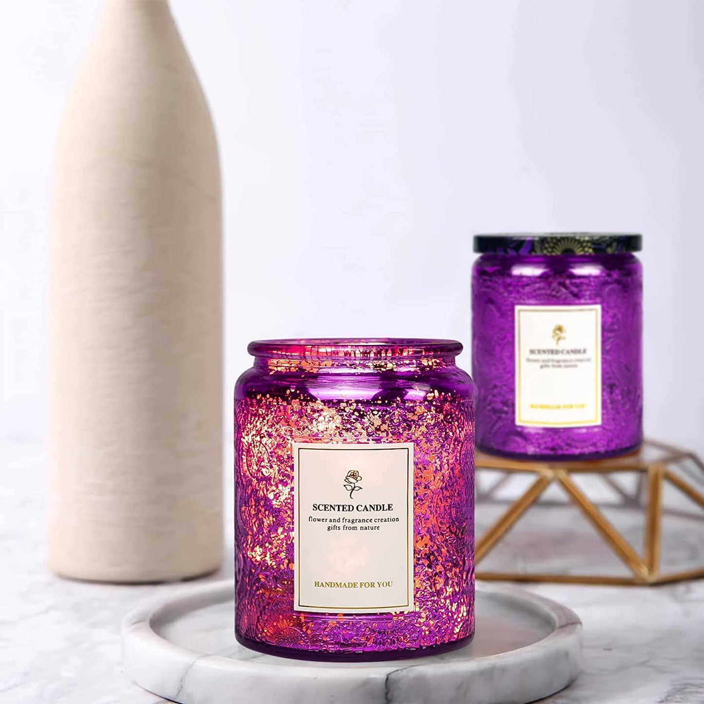 8.8oz Embossed Blinking Glass Candle with Mystery Crystal (Rose)