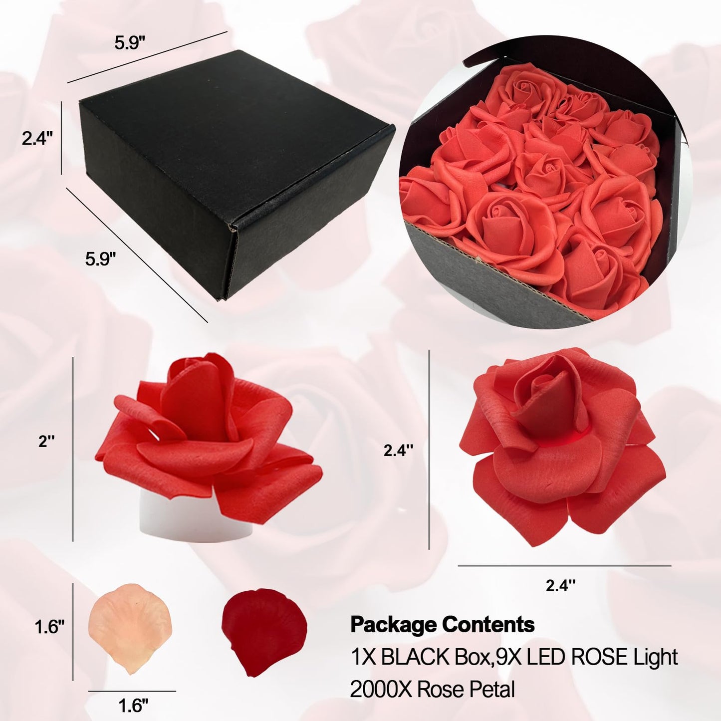 Della Stella 9 Pack Battery Operated Tea Light Candles with Artificial Rose Petals, Romantic Flameless LED Candles for Valentine's Day, Weddings, Proposals, and Christmas Decor