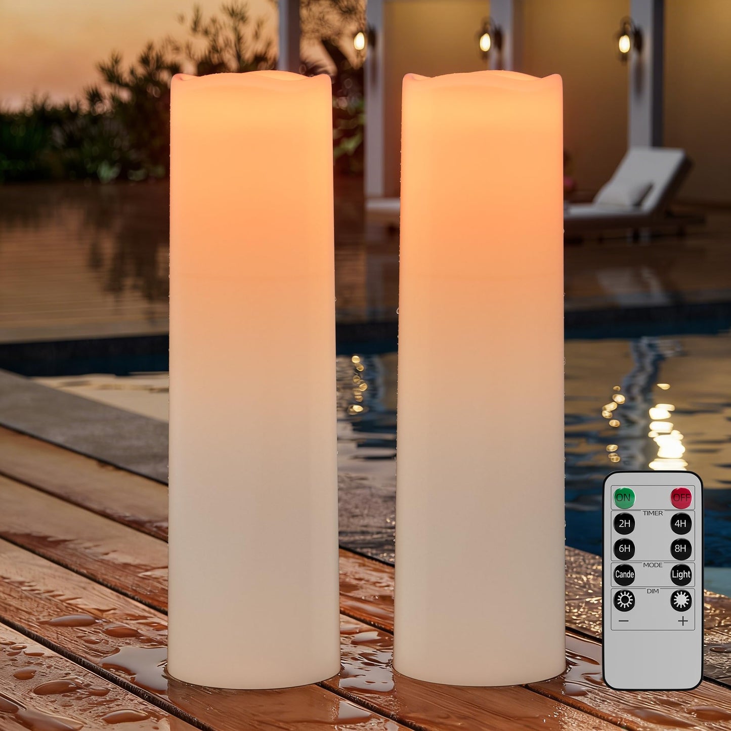 14"×4" Large Outdoor Candles with Timer Waterproof LED Flameless Pillar Candles Battery Operated with Remote Flicking Plastic for Home Decoration Porch Patio Wedding Fireplace Lantern, White 2Pcs