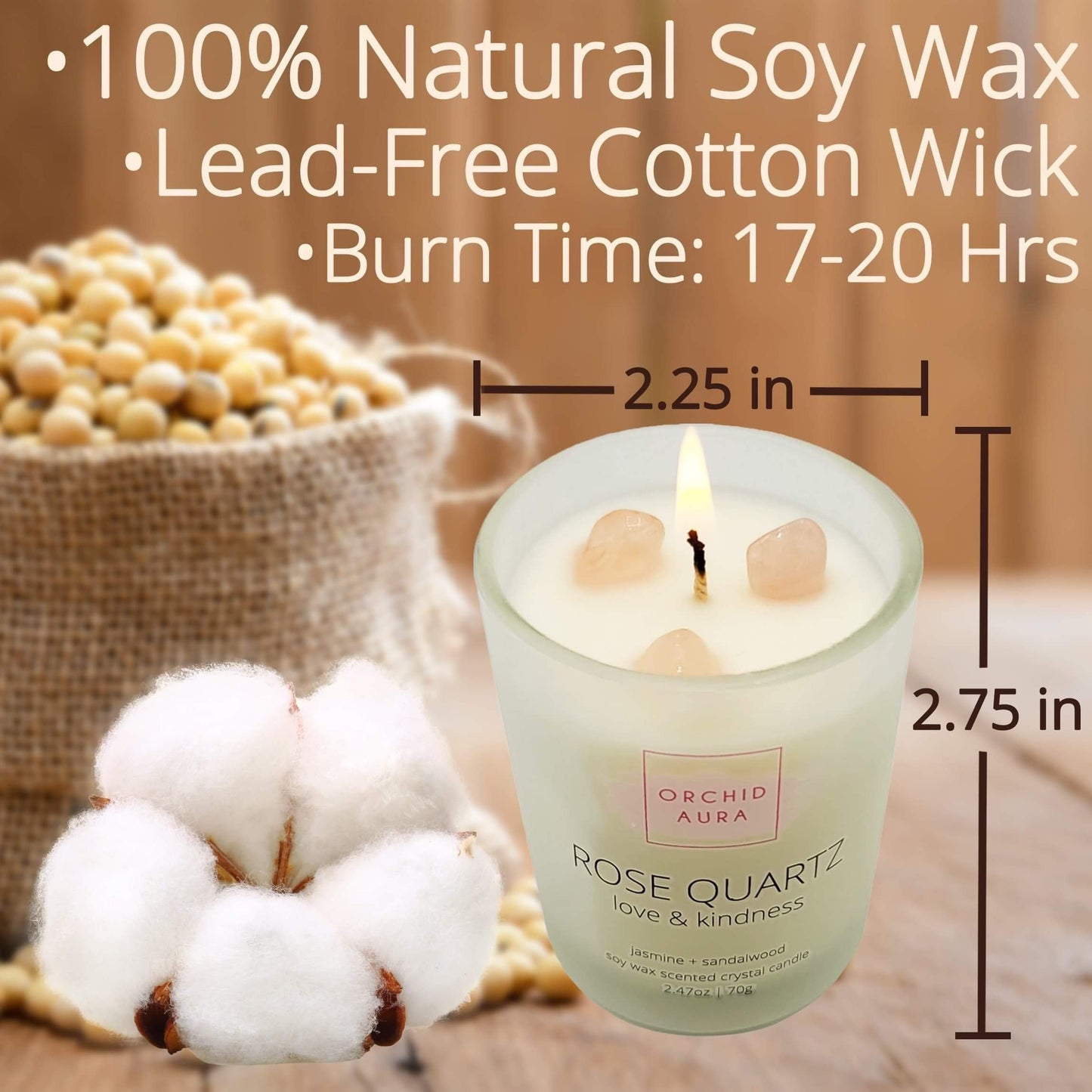 ORCHID AURA Soy Candles with Healing Crystals. Citrine, Rose Quartz, Amethyst Crystal. Eucalyptus + Lemongrass, Jasmine + Sandalwood, Clary Sage + Lavender. 3PC Scented Crystal Candle Set, 2.47oz Each