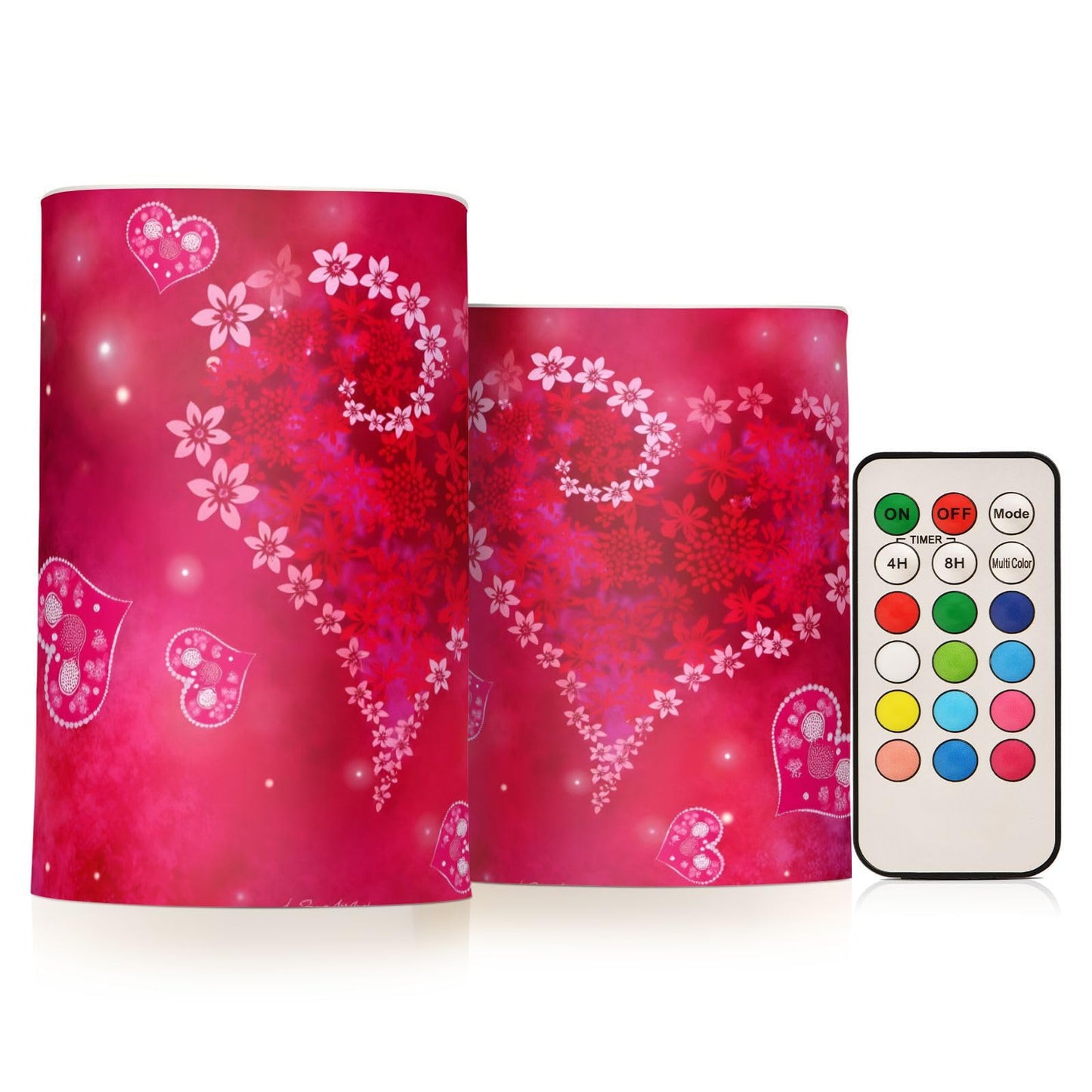 ALAZA Valentines Day Hot Pink Heart Flickering Flameless Candles Battery Operated with Remote Timer,Tea Light Candles LED Pillar Votive Candles Set of 2 for Outdoor Indoor Decorations