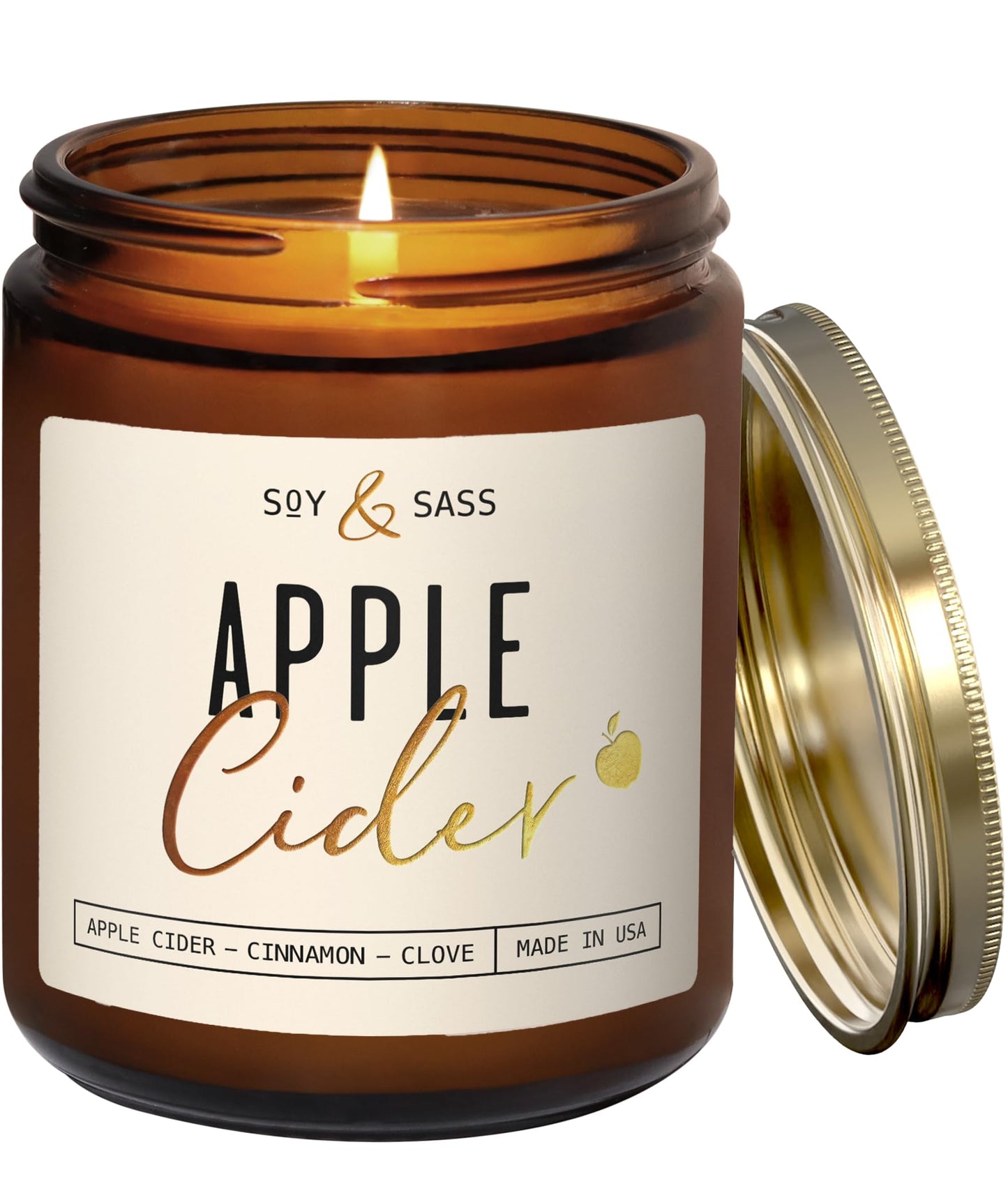 Apple Cider Candle, Fall Candles I Apple Cider, Cinnamon & Nutmeg - Infused with Essential Oils I Mulled Cider Fall Scented Candle (Soy) for Home I 9oz Reusable Jar I 50Hr Burn I Made in USA