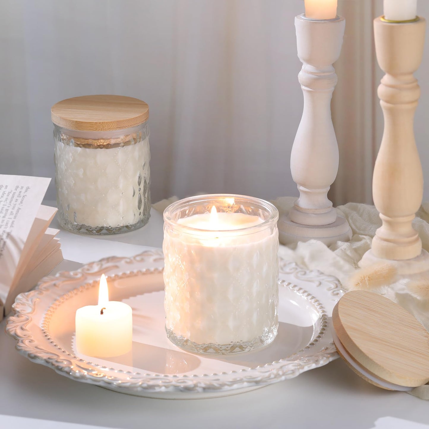 MATAHUM 8 Pack Clear Candle Jars for Making Candles, 7 OZ Empty Glass Candle Making Jars with Bamboo Lids for Candle Making Supplies, Candle Containers Vessels for Home DIY Decoration
