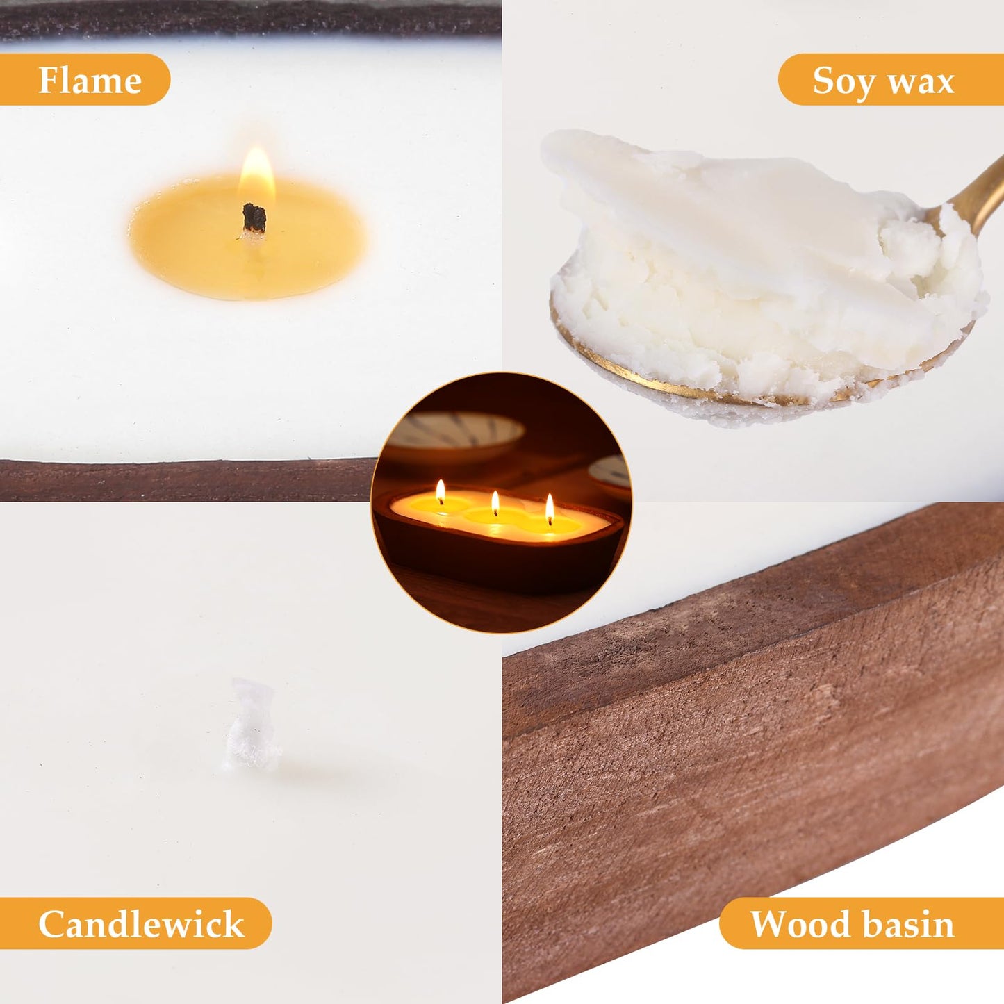 Scented Candles for Home, YeeQue Vanilla Candle with Large Wooden Bowl Design for Women,Girl Birthday Gift，3 Wicks, 12oz