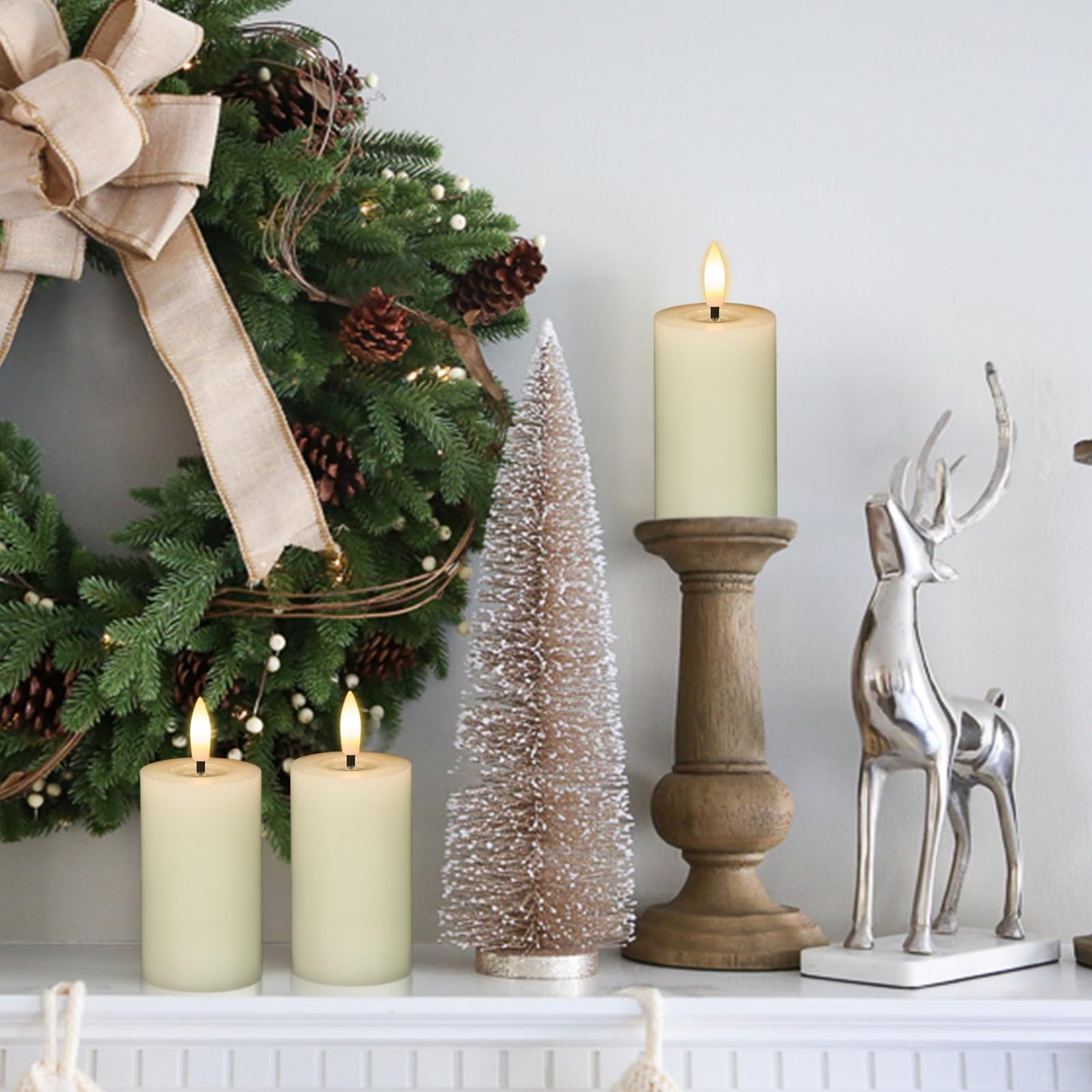 KunSwenn Flameless Candles with Remote Timer, 6 PCS Real Wax LED Votive Battery Operated Candles with 3D Flame, Flickering Pillar Candles for Christmas Home Decororations(Ivory, 4.5” x 1.9”)