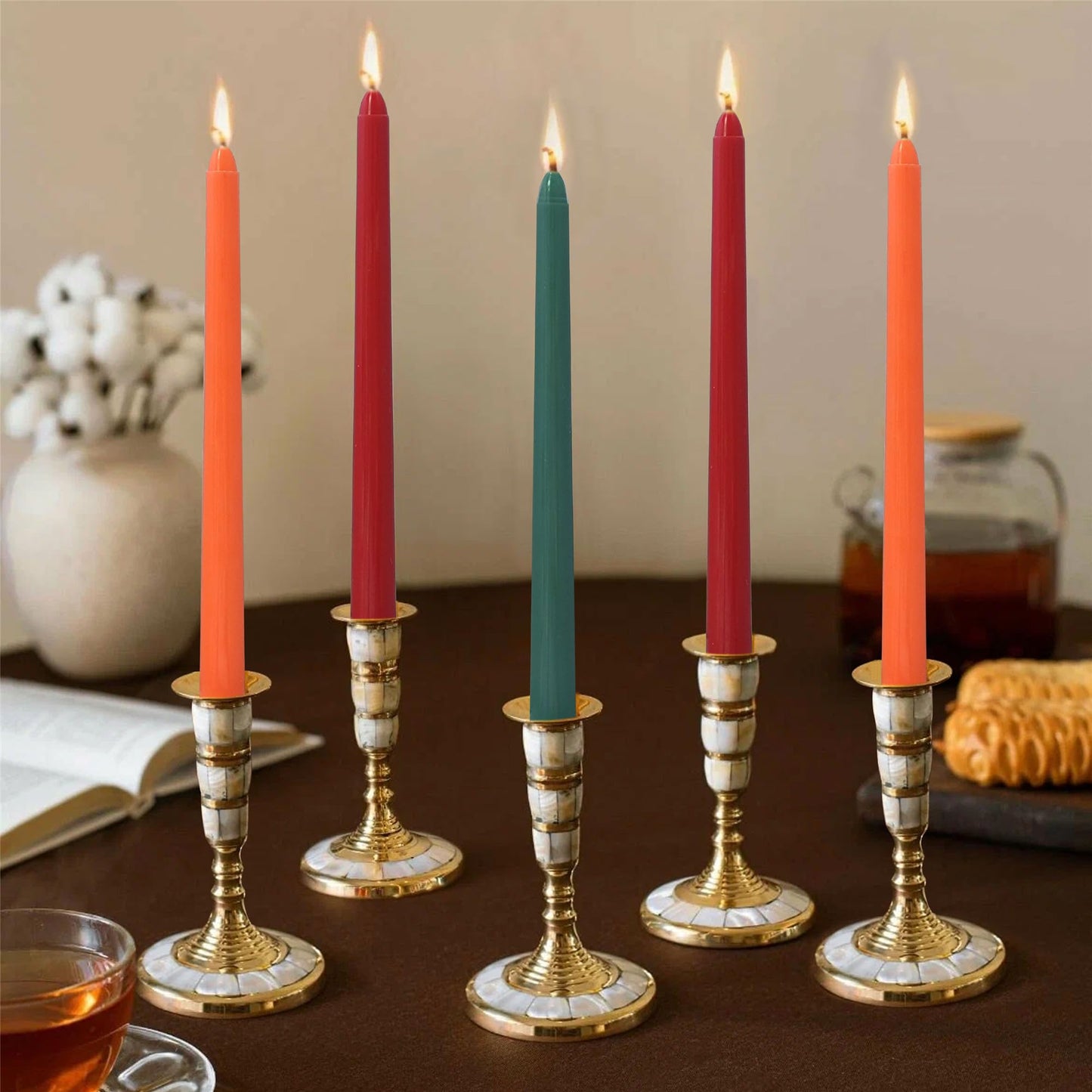 Gedengni Unscented Candlesticks Red Taper Candles,10 inches Dripless Tapered Candles Green Candle Sticks Orange Candlestick for Home Party Wedding Restaurant Holiday(8D12P-ORREGR)
