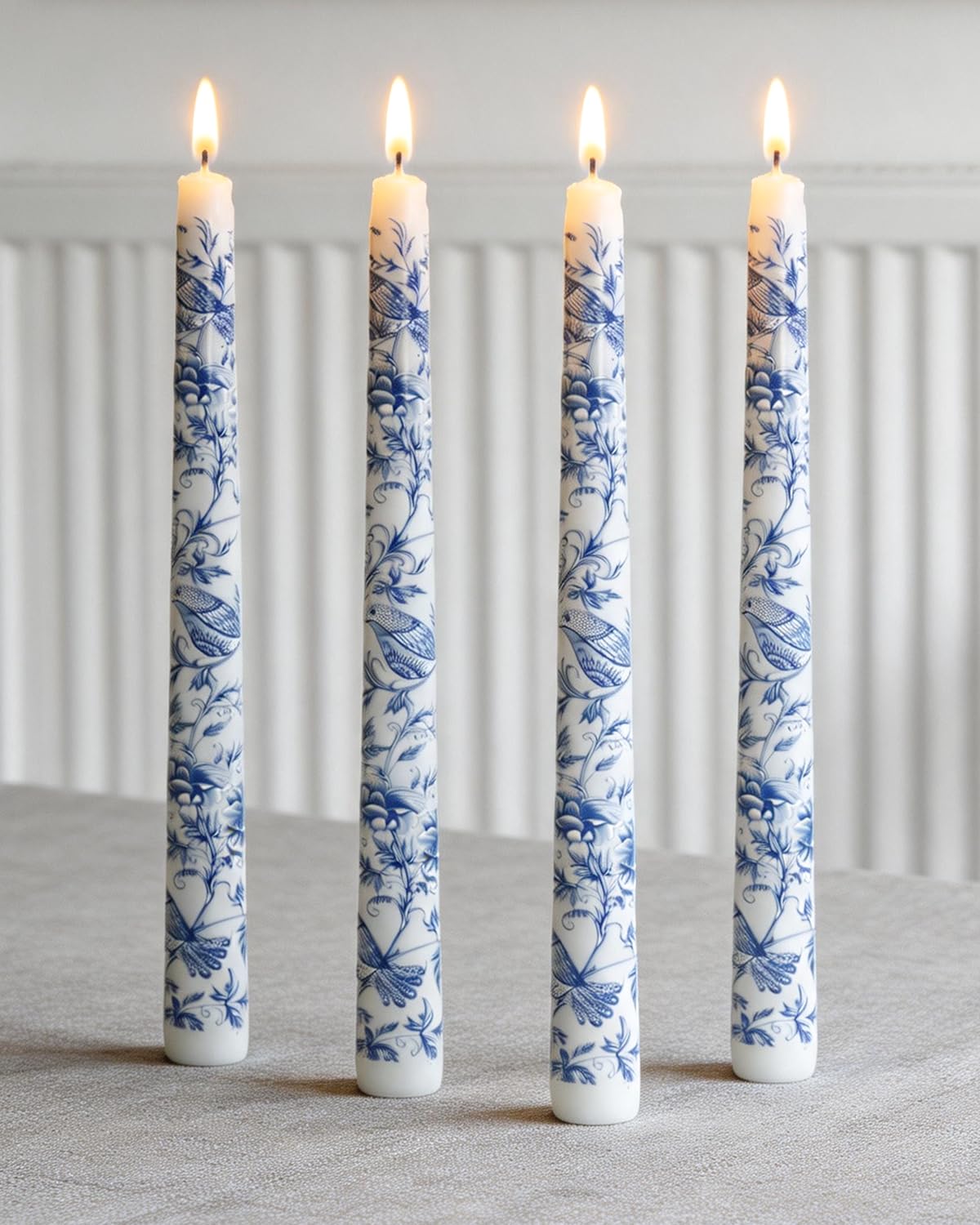 MAITREYA Chinoiserie Taper Candles Blue and White Chinoiserie Decor Candlesticks for Wedding Party Home Table Centerpiece Christmas Halloween Gifts-10Inch,4 Pcs,Bird