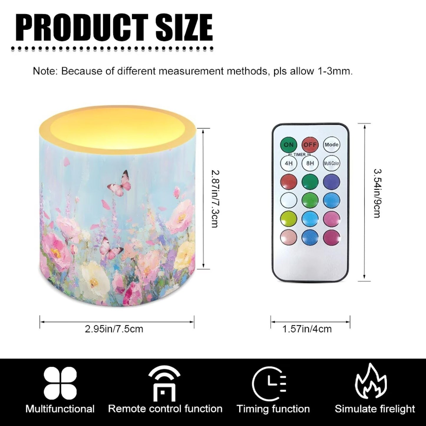 Cozeyat Butterfly Floral Flameless Candles 4 Pack Battery Operated with Remote Control Timer LED Pillar Candles Waterproof for Indoor Outdoor