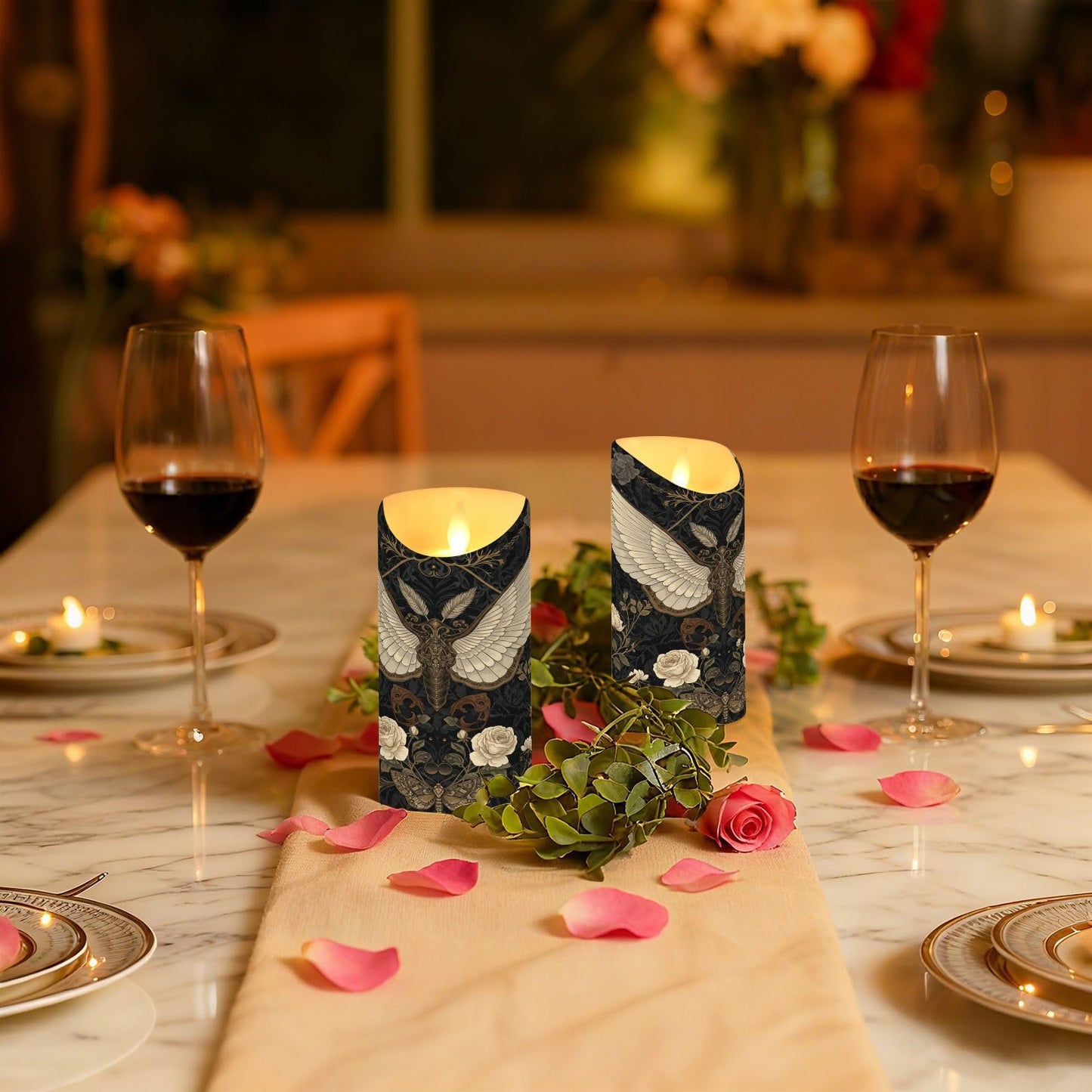 ALAZA Gothic Pattern Flameless Candles with Remote Timer,LED Flickering Battery Operated Electric Pillar Tea Light Candles for Wedding Table Christmas Decorations 3" x5.9"