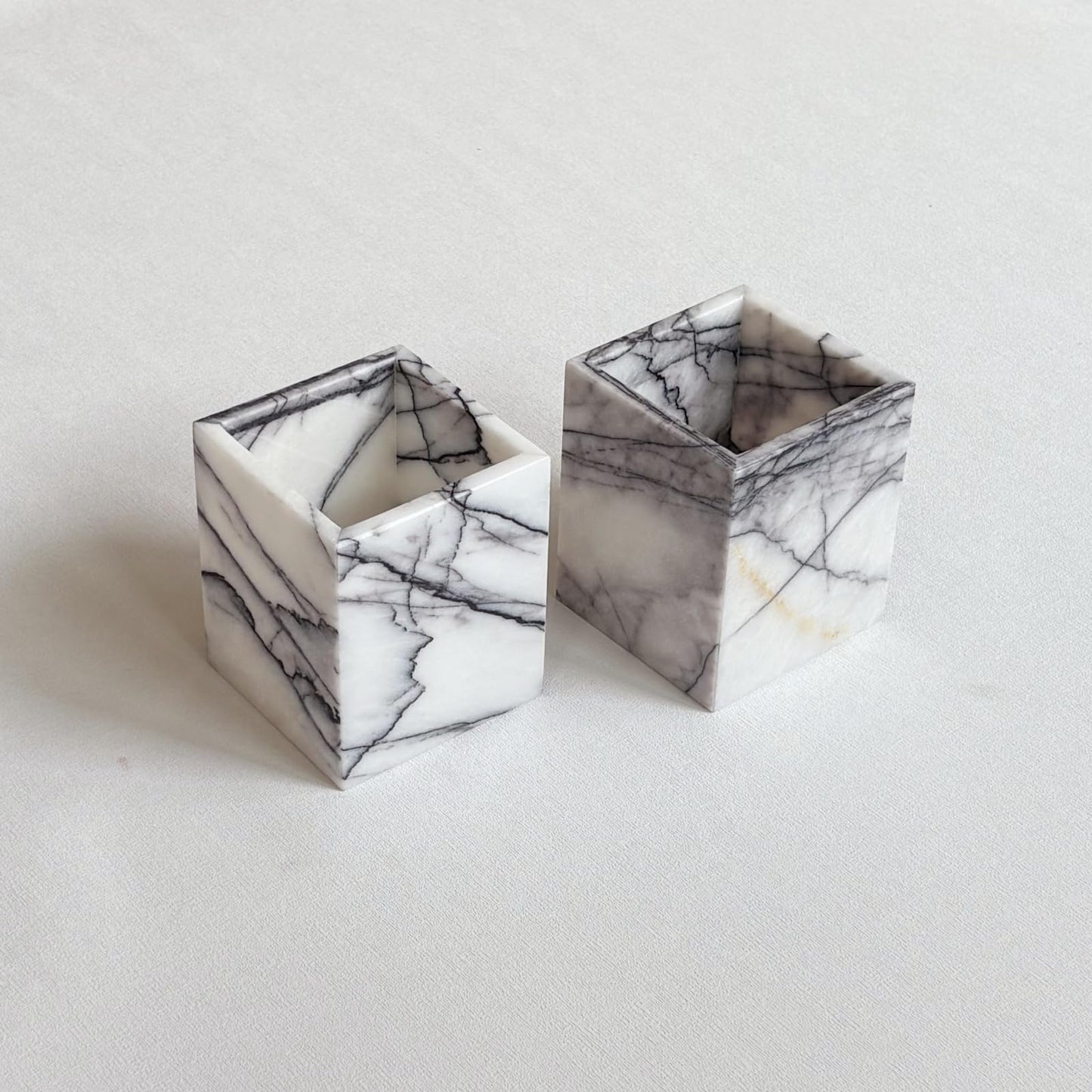 StonePlus Natural Marble Stone Square Storage Container Empty Vessel Holder Cup for Candle/Pens/Sundries items (Lilac Marble)