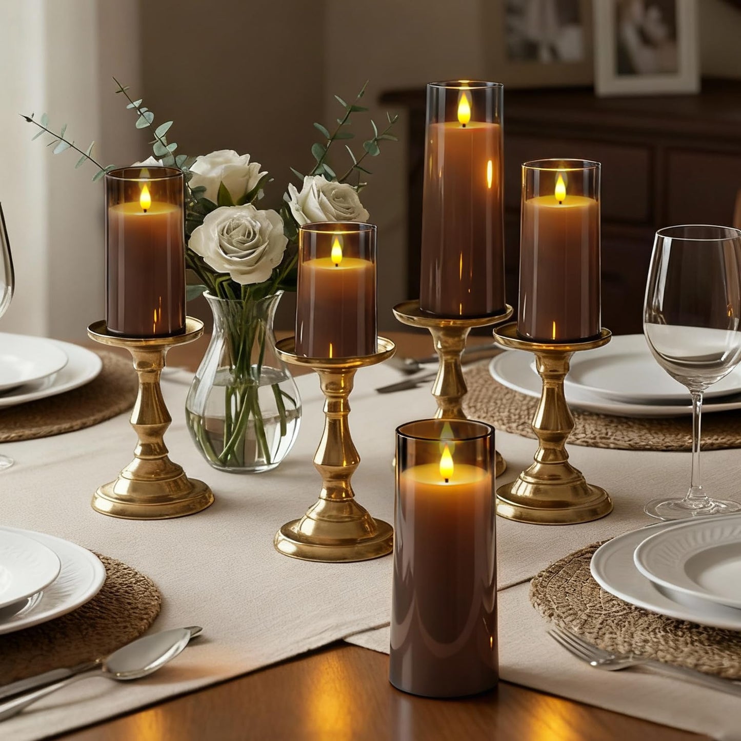 Raycare Flameless Candles Battery Operated with Remote Timer, Acrylic Flickering LED Pillar Candle for Christmas Decoration, Home Decor, Gift for Family and Friend, Grey, Set of 5