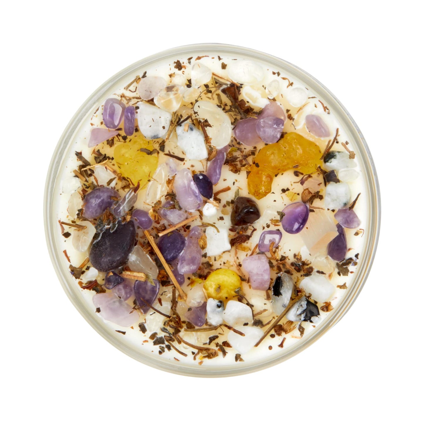 Crown Chakra Candle by New Moon Beginnings - Chakra Candles - Dried Flower, Herb, & Crystal Candles - Aromatherapy Candles - Soy Candle - 12oz Glass Jar