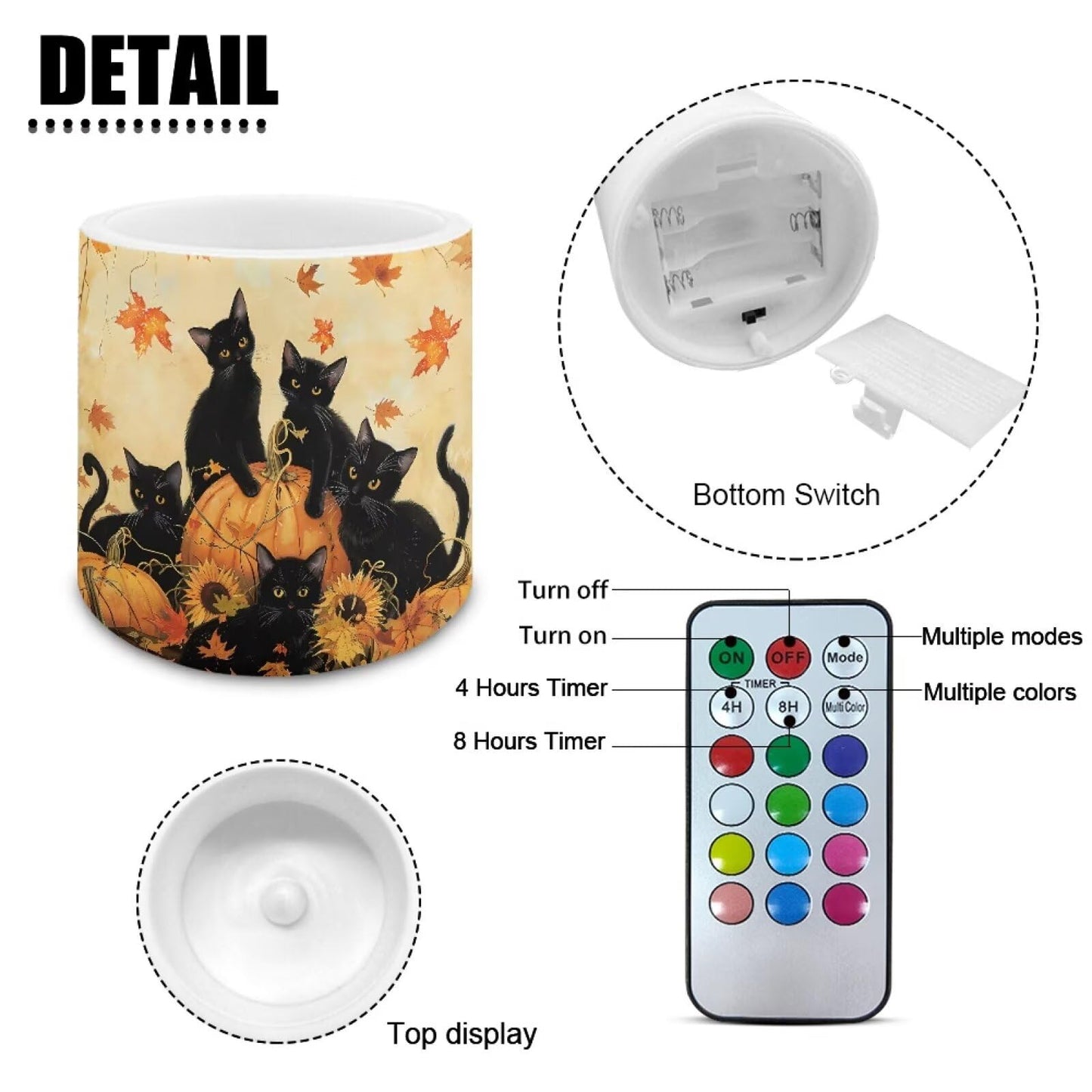 Cozeyat Halloween Cat Flameless Candles 4 Pack Battery Operated LED Pillar Candles with Remote Control Timer Waterproof for Indoor Outdoor Home