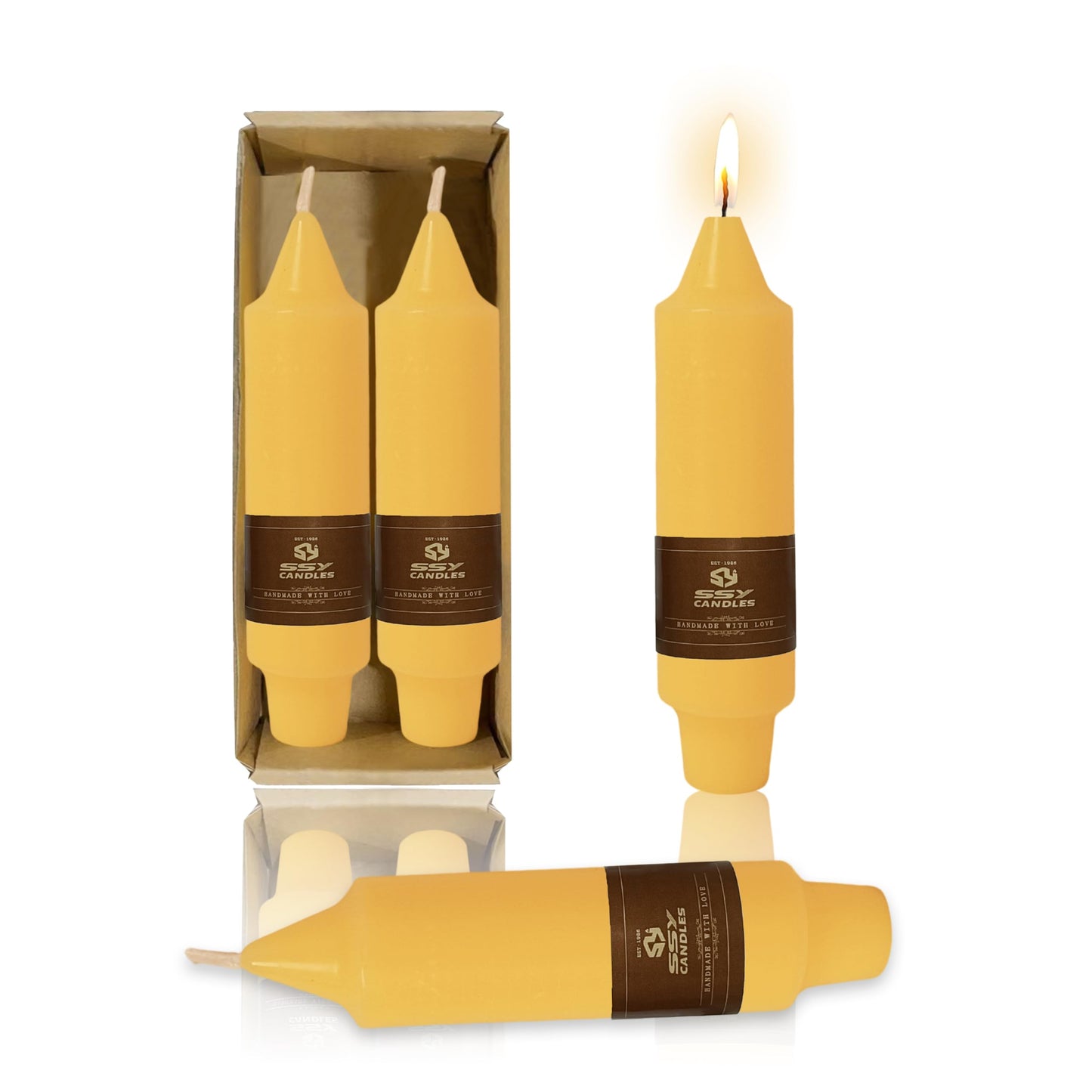 Beeswax Short Taper Candles Set of 2 – Handmade Natural Beeswax Candles, 5 Inch Unscented Candle Sticks for Wedding Dinner Table Home Decor Gift