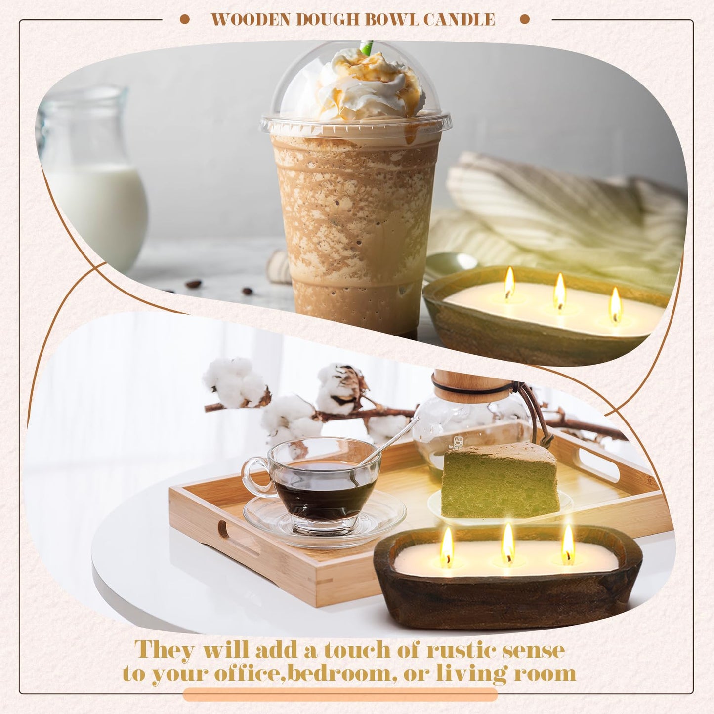 Threlaco 2 Pack Wood Dough Bowl Candle Jar Candle Decorative with Wick Scented Candles Soy Gifts for Men Women Farmhouse Table Centerpiece Home(Caramel)