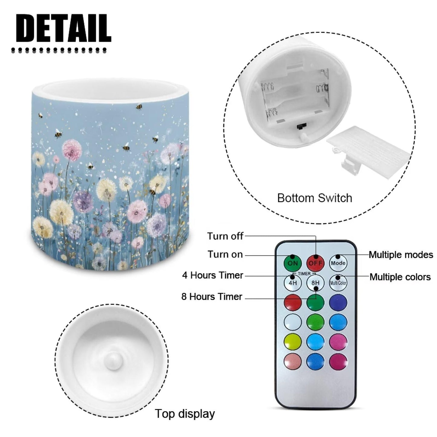 Merkmak Wild Flower Battery Operated Flameless Candles with Remote and Timer Flameless LED Pillar Candles for Camping, Banquet, Party, Home Decoration Tealights