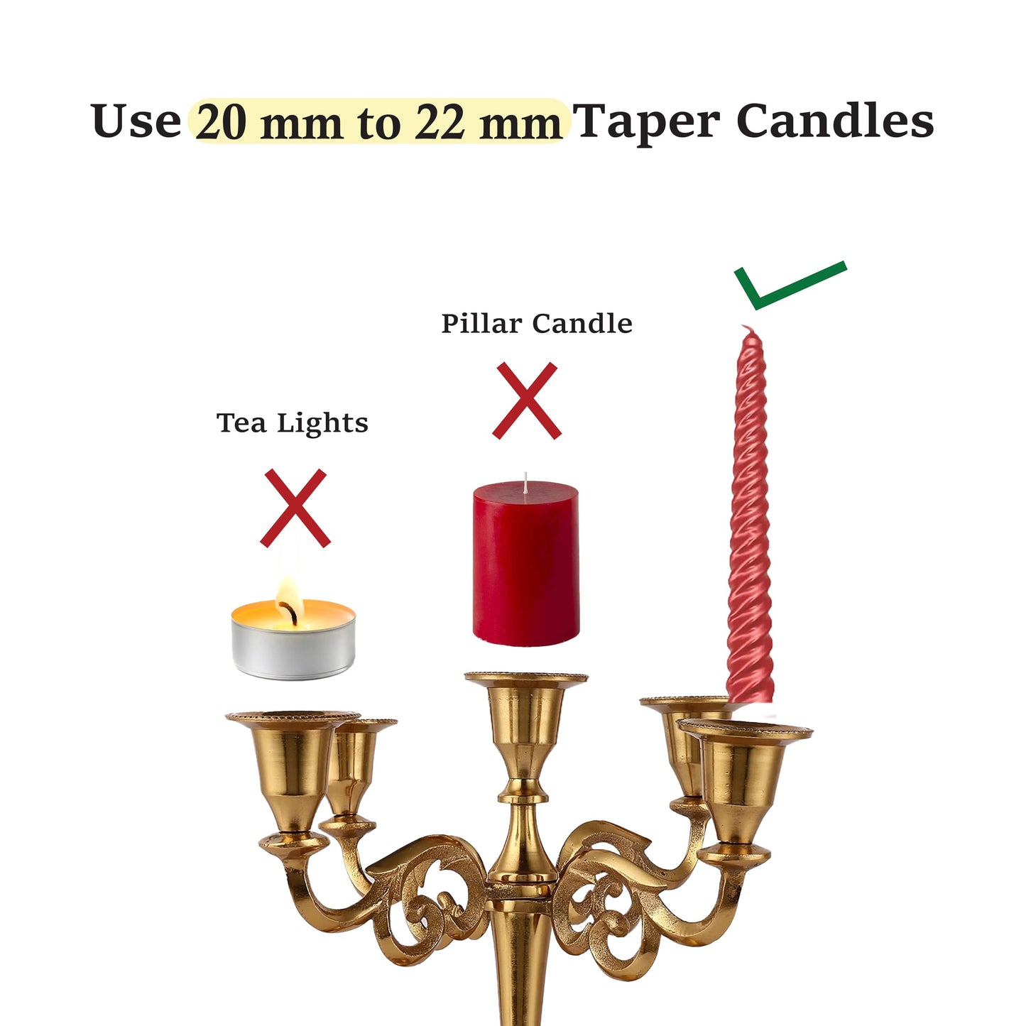 Rely+ 5 Arm Candelabra Taper Candle Holders Decorations Indoor Kitchen Décor Table Candles Candlestick Candelabra Centerpiece (Gold)