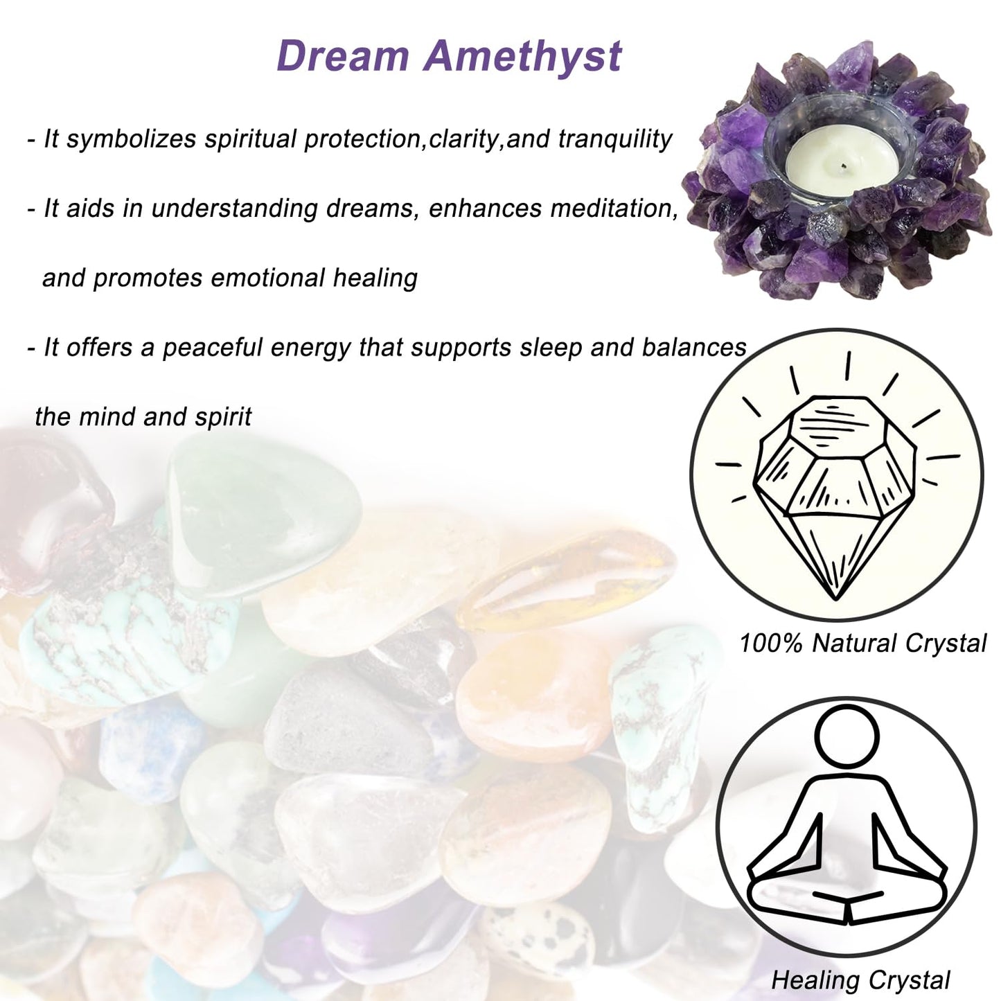 Erliway Natural Raw Dream Amethyst Crystals, Raw Crystal Tealight Candle Holder Crystal Stone Candle Stand High Energy Geode Votive with Healing Effects (Not Included Candle)