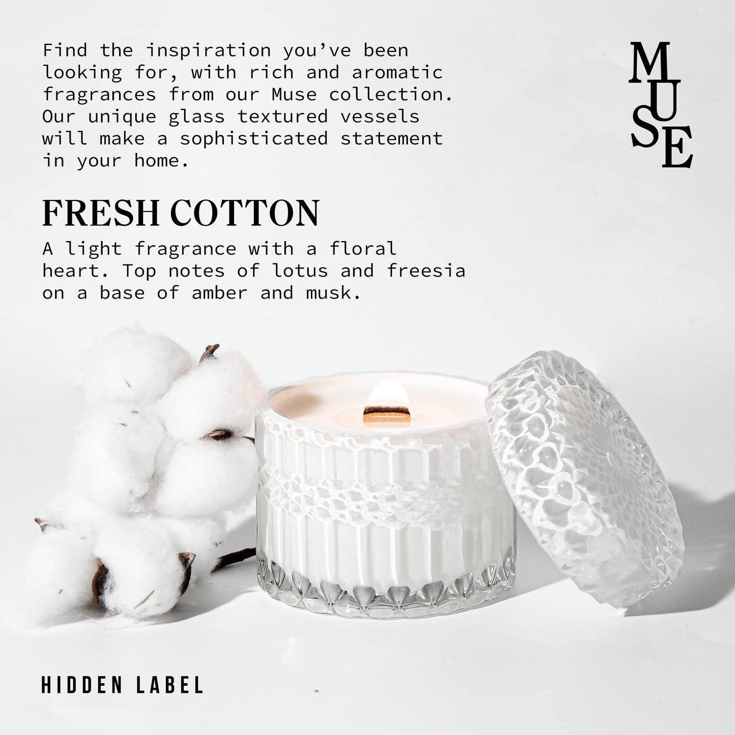 Hidden Label Decorative Jar Candle,Wood Wick Candles, Fresh Cotton + Citrus &Sage Scented Candle