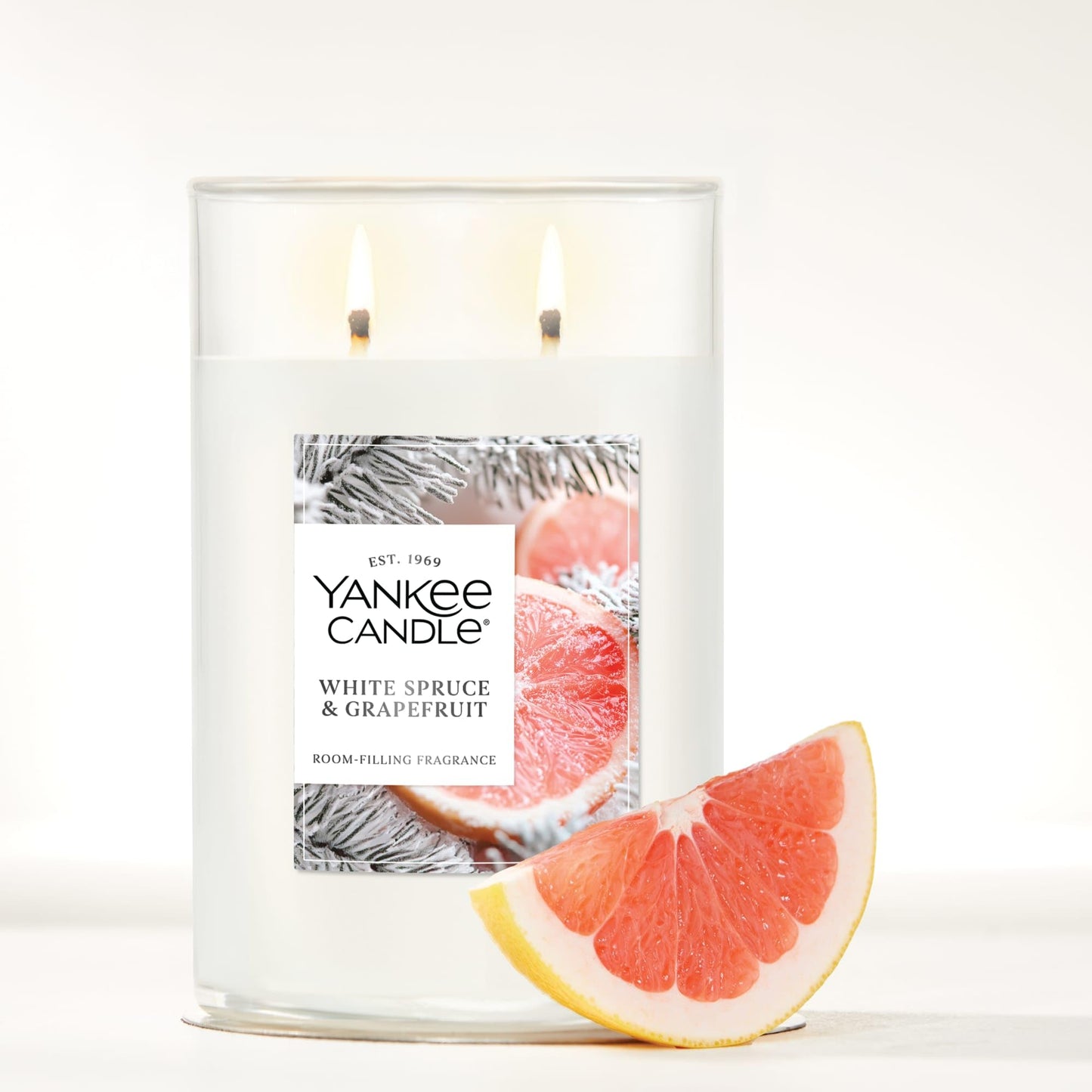 Yankee Candle Large Tumbler Scented Candle with up to 80 Hour Burn Time, Premium Plant Wax Blend for Consistent Burn, 20 oz Tumbler Candle with Room Filling Fragrance, White Spruce & Grapefruit