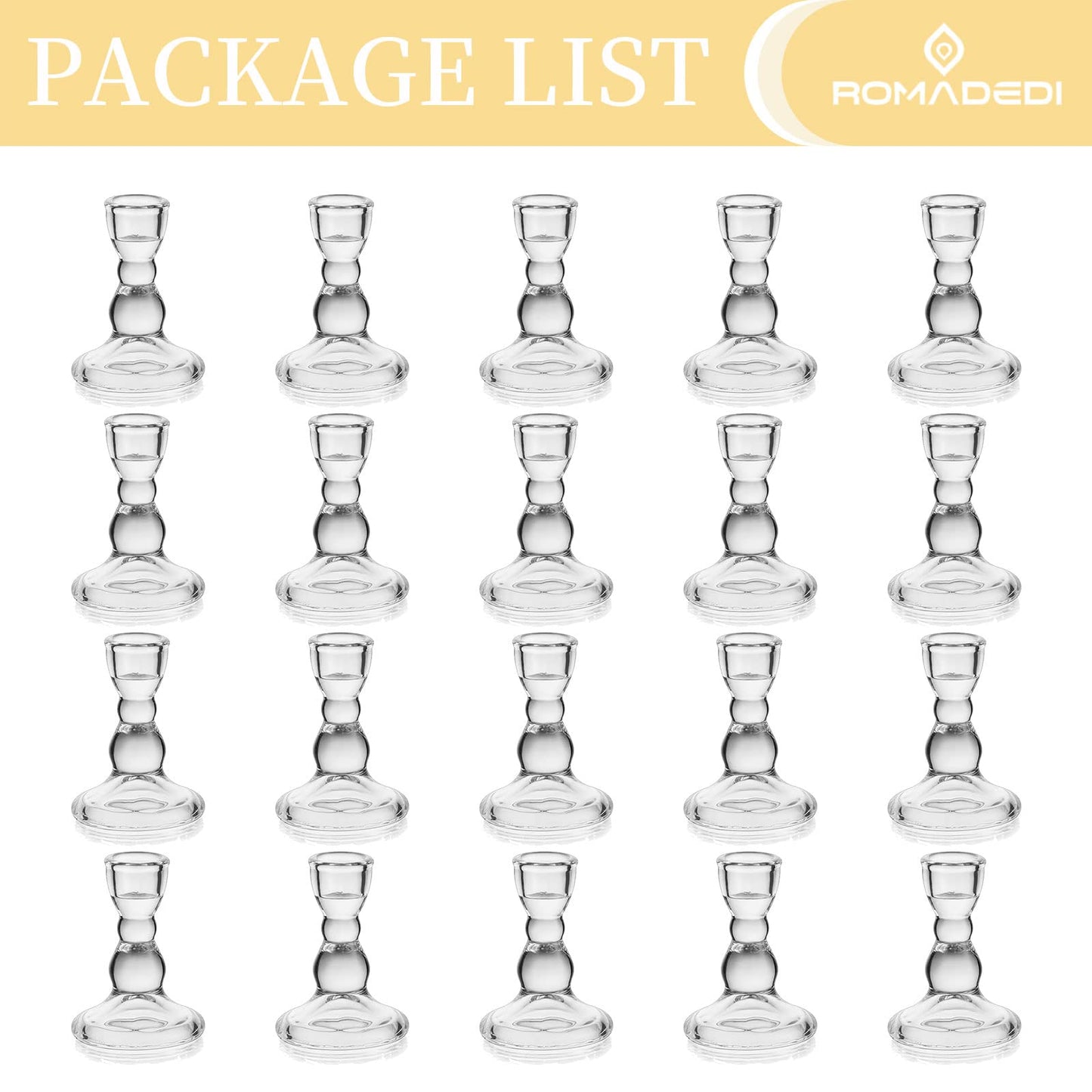 Romadedi Glass Candle Holder for Candlestick - 20 pcs Clear Tapered Candle Holders Bulk for Standard Candle Sticks for Wedding Centrepieces Christmas Table Décor