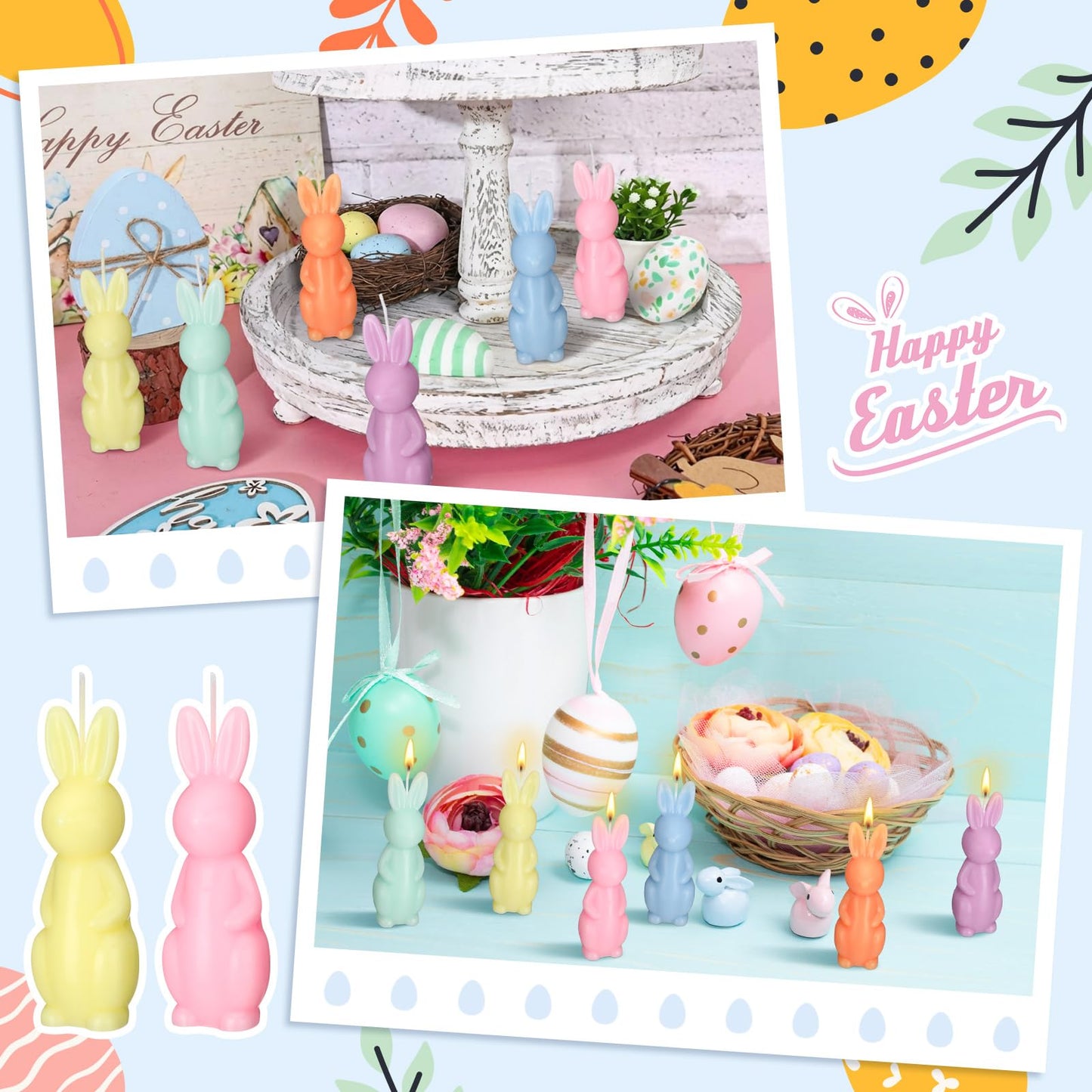 DoubleFill 6 Pcs Easter Bunny Candle Mini Pastel Easter Candles Cute Bunny Decorations Spring Rabbit Table Home Decor for Spring Party Favors Decoration Centerpiece