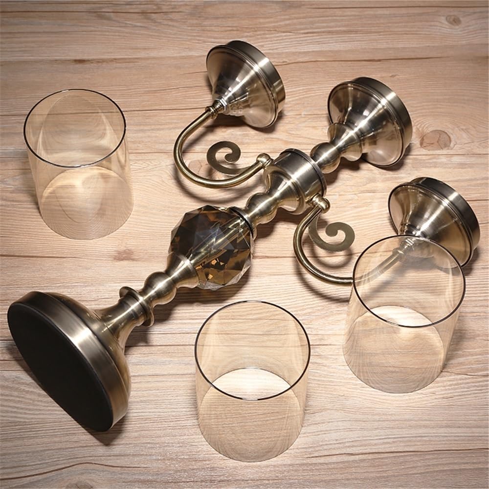 cfycfy987 Candelabra Retro Metal Glass Three-Head Candlestick Light Luxury Home Decoration Ornaments Candle Holder Candle Sticks Holder(Small)