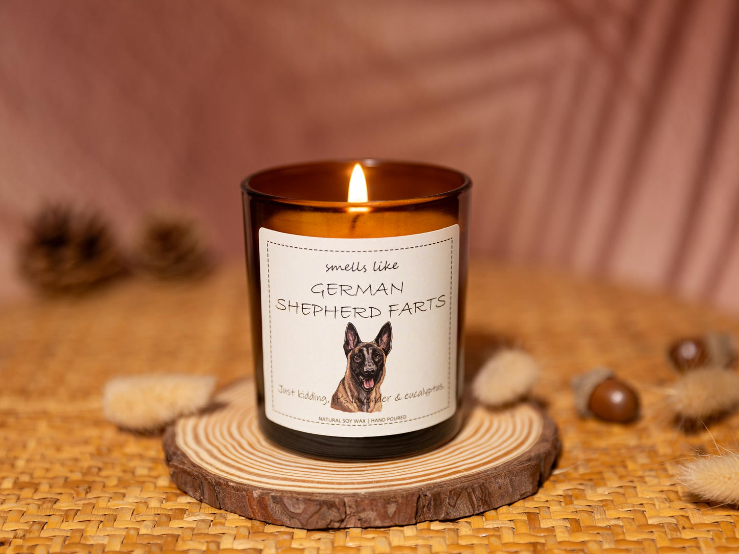 German Shepherd Gifts & Decor, German Shepherd Gifts for Women, Smells Like German Shepherd Farts Candle - Lavender & Eucalyptus, Crafted by Natural Soy Wax & Natural Essential Oils