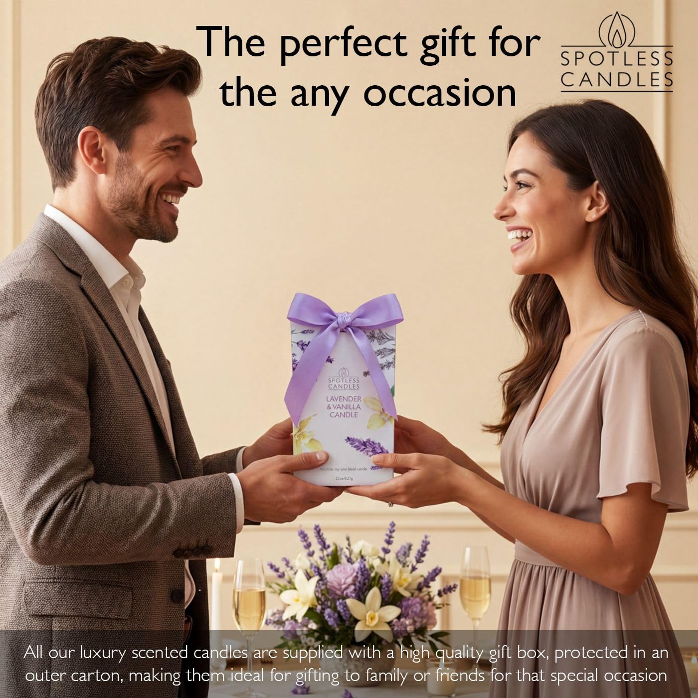 Spotless Leopard Vanilla & Lavender Candle 22oz Glass Jar with Wooden Wick in a Decorated Jar Within a Presentation Gift Box and Protective Shipping Box
