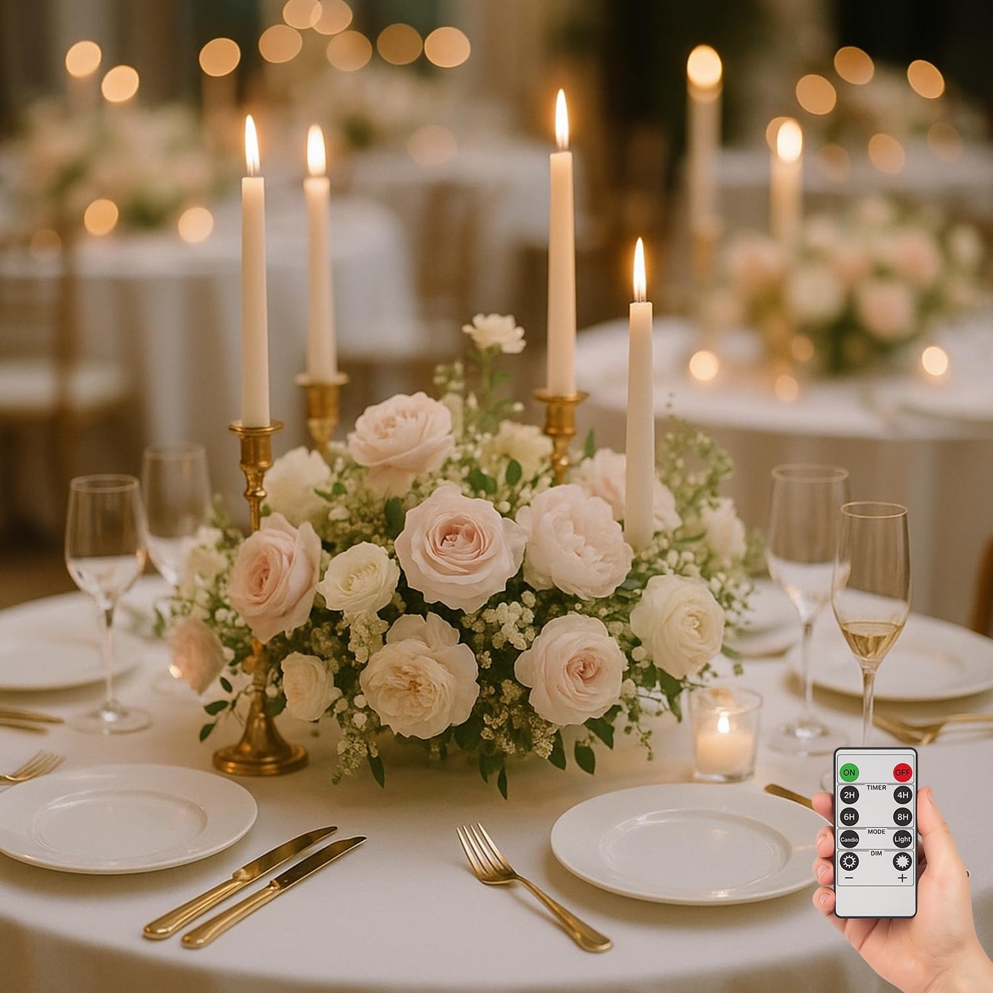 Supply Sure 12 Pcs Flameless LED Taper Candles with Remote Timer | Battery Operated (Battery NOT Included) White Fake Candlesticks for Window & Christmas Decor (Pack of 12)