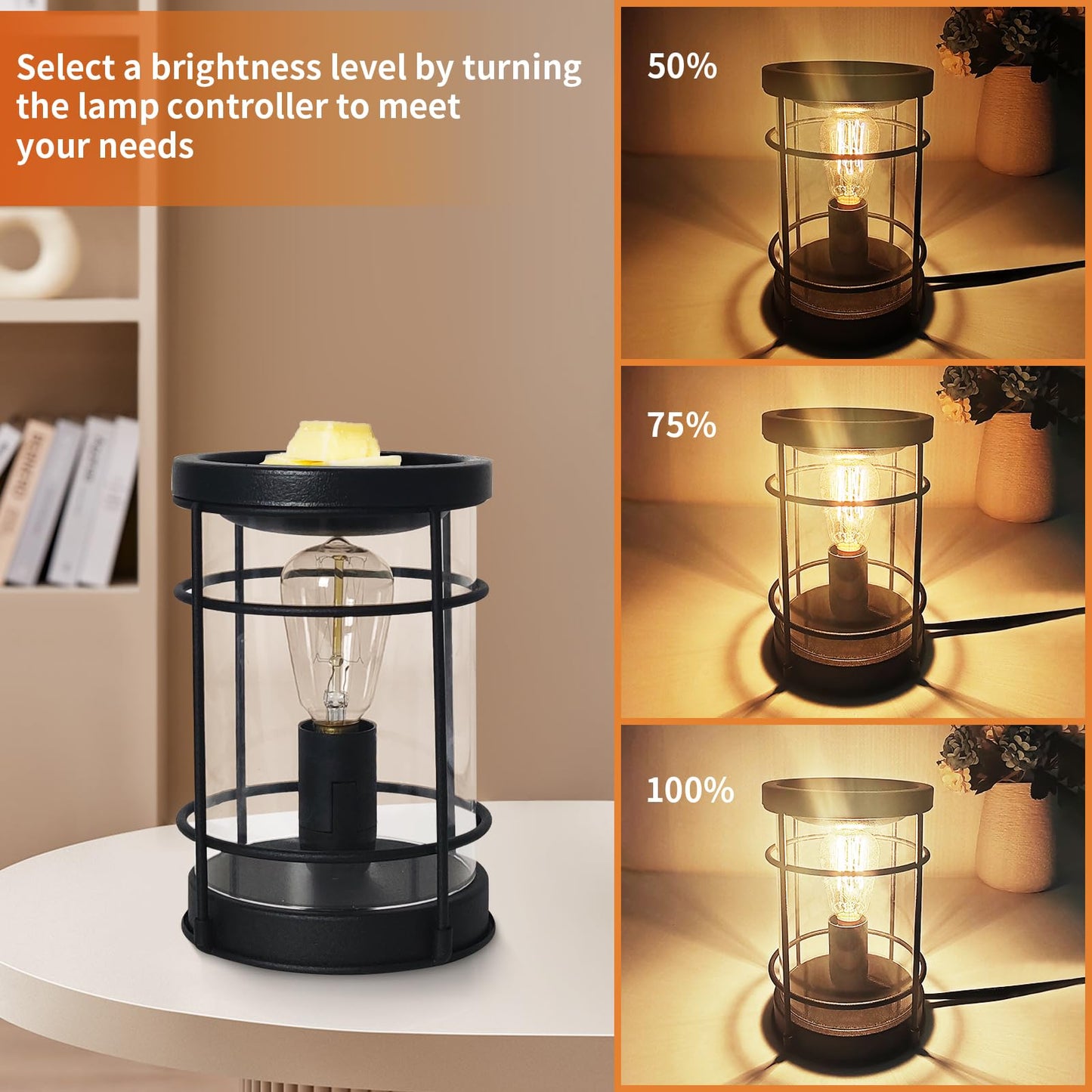 LIFFY Candle Wax Melt Warmer - Wax Warmer Scented, Fragrance Oil Burner, Metal Melter Lamp for Rustic Home Decor Office Bedroom Aromatherapy, Birthday Gifts for Women, Timer & 2 Edison Bulbs