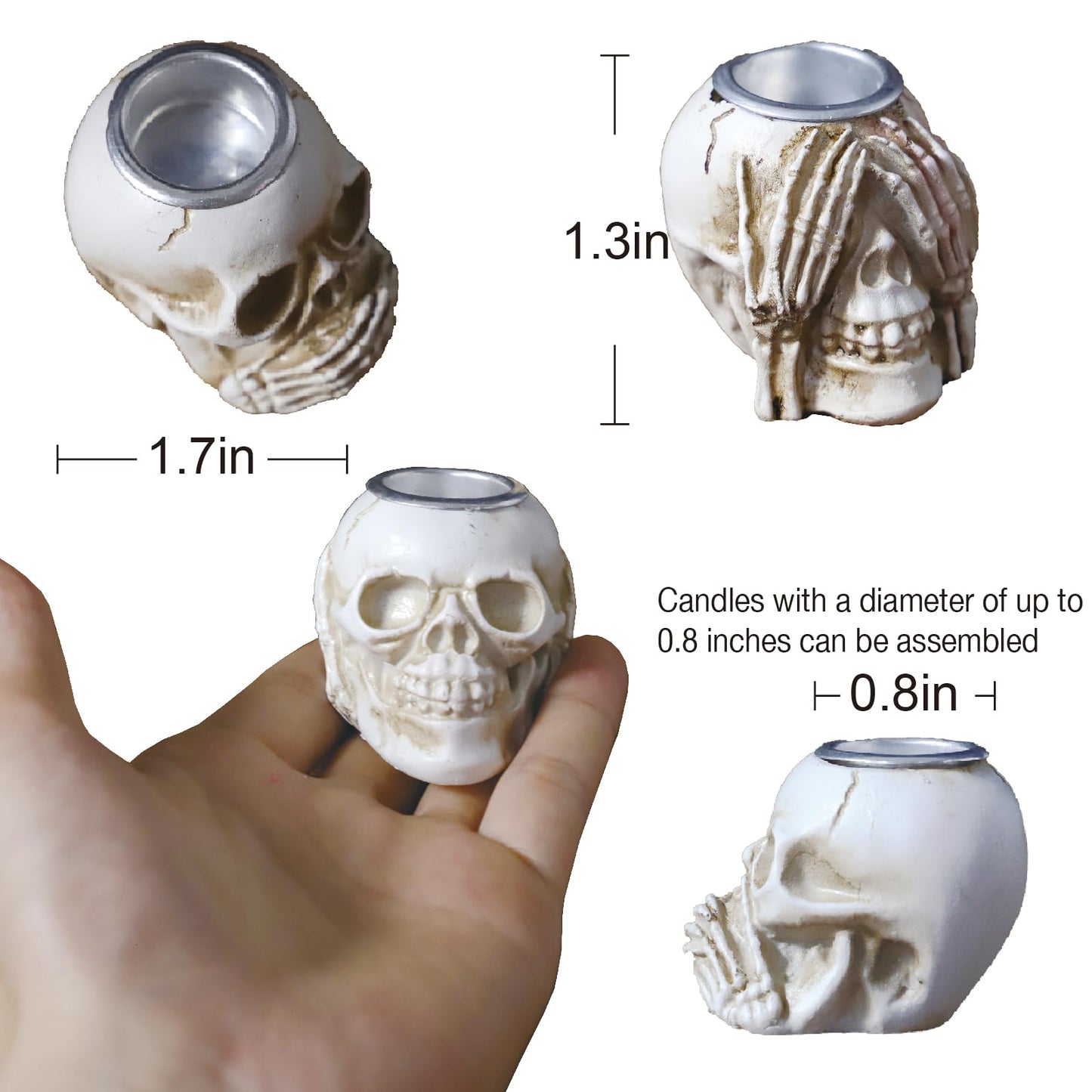 Gothic Skull Taper Candle Holders, 3pcs - See No Evil, Hear No Evil, Speak No Evil, Halloween Candle Holders, Horror-Themed Spooky Home & Halloween Decorations
