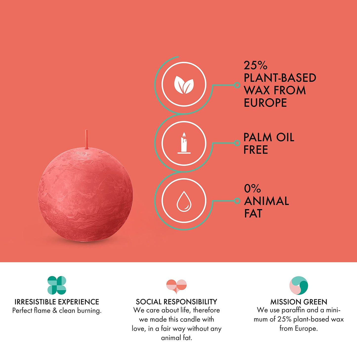 BOLSIUS 3 Pack Blossom Pink Rustic Ball Pillar Candles - 3 Inch - Premium European Quality - Includes Natural Plant-Based Wax - Unscented Dripless Smokeless 25 Hour Party Décor Candles