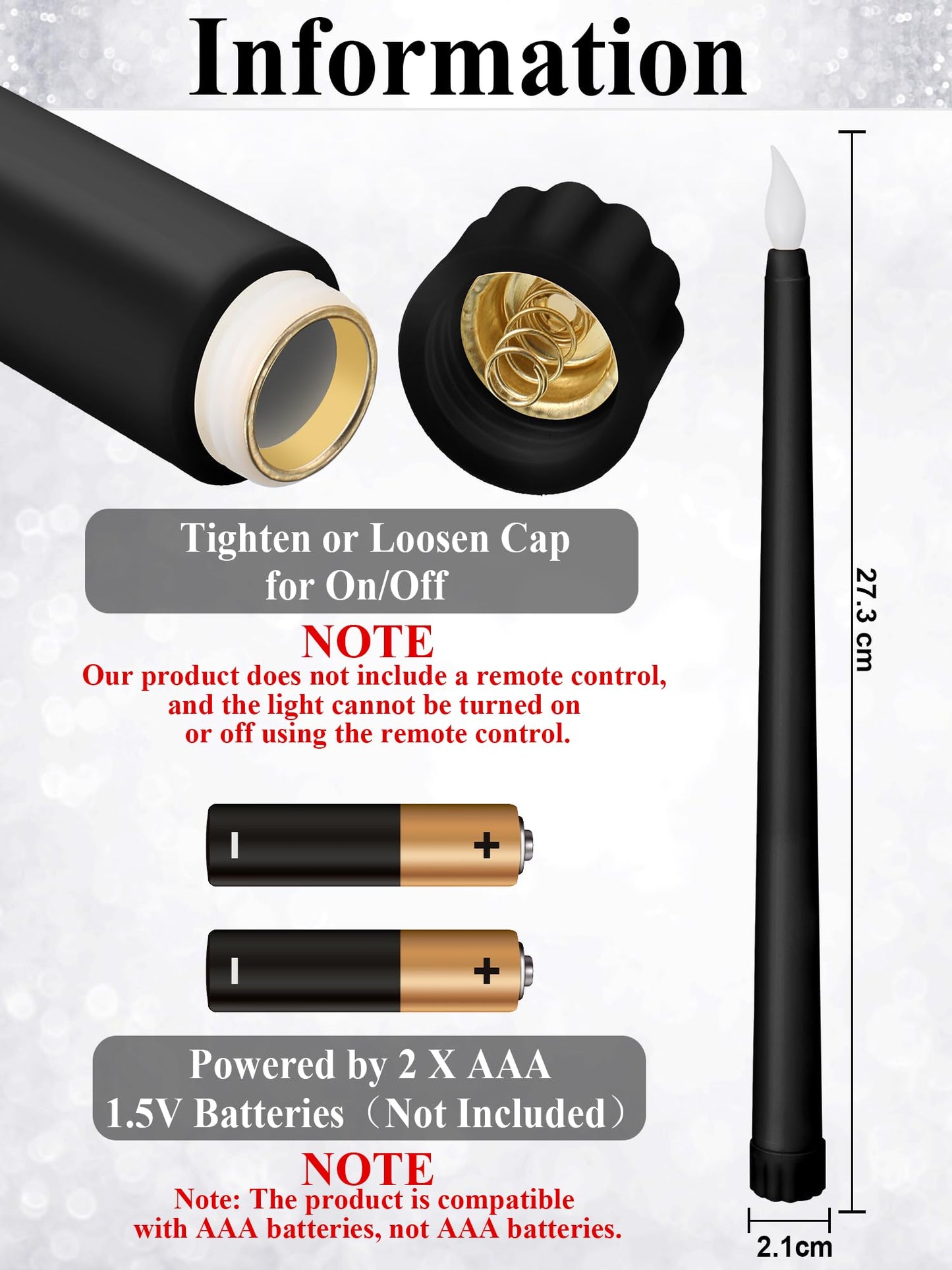 Treela 36 Pieces Flameless Taper Candles Flickering Faux LED Battery Operated Electric Fake Candles for Christmas Halloween Birthday Wedding Party(Black,0.8x11 Inches,Smooth)