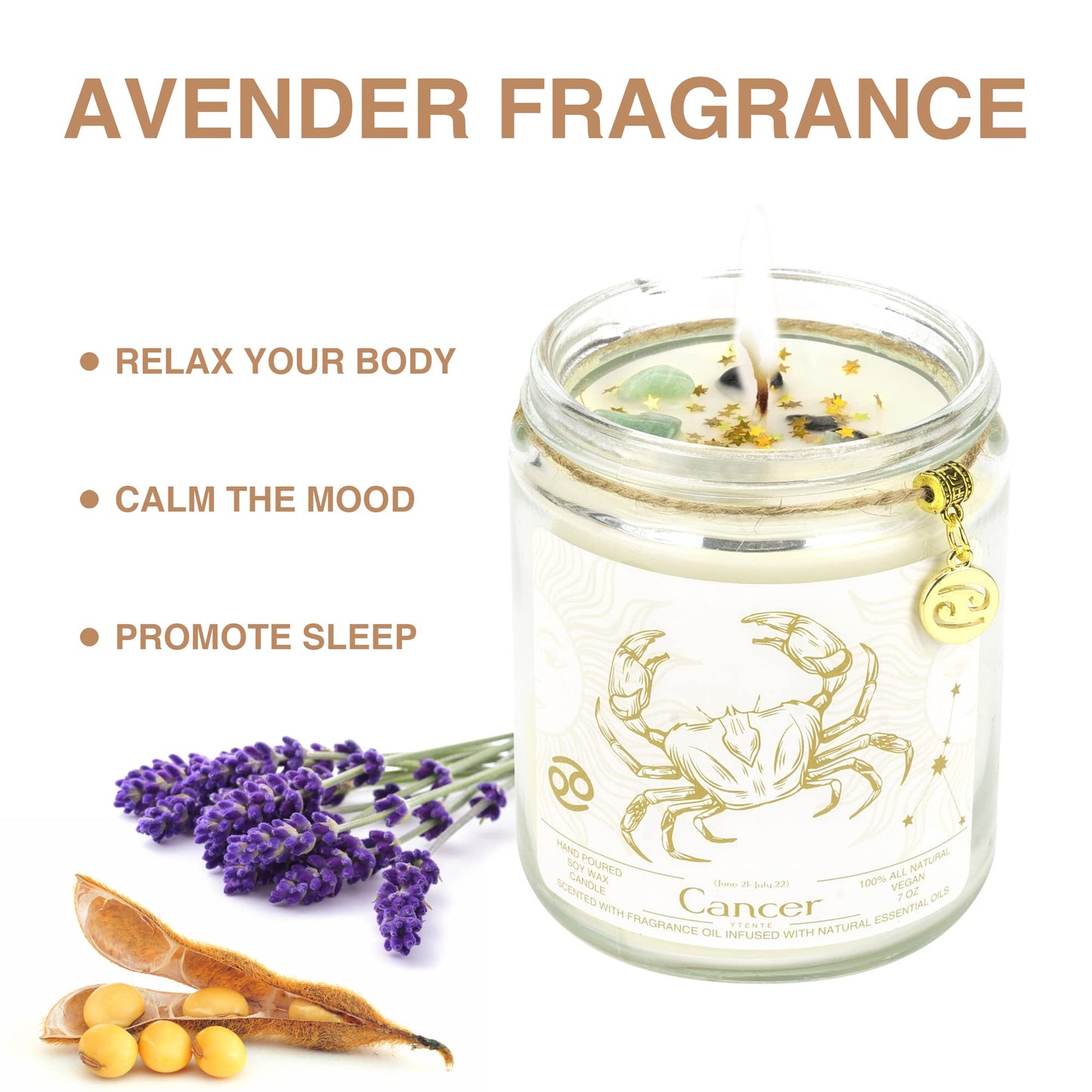 YTENTE Cancer Candles, Cancer Gifts for Women Zodiac Sign Crystals Candles Jar,Astrology Scented Soy Candles for Women Mom Friends Sister Daughter Birthday Mother's Day Gift