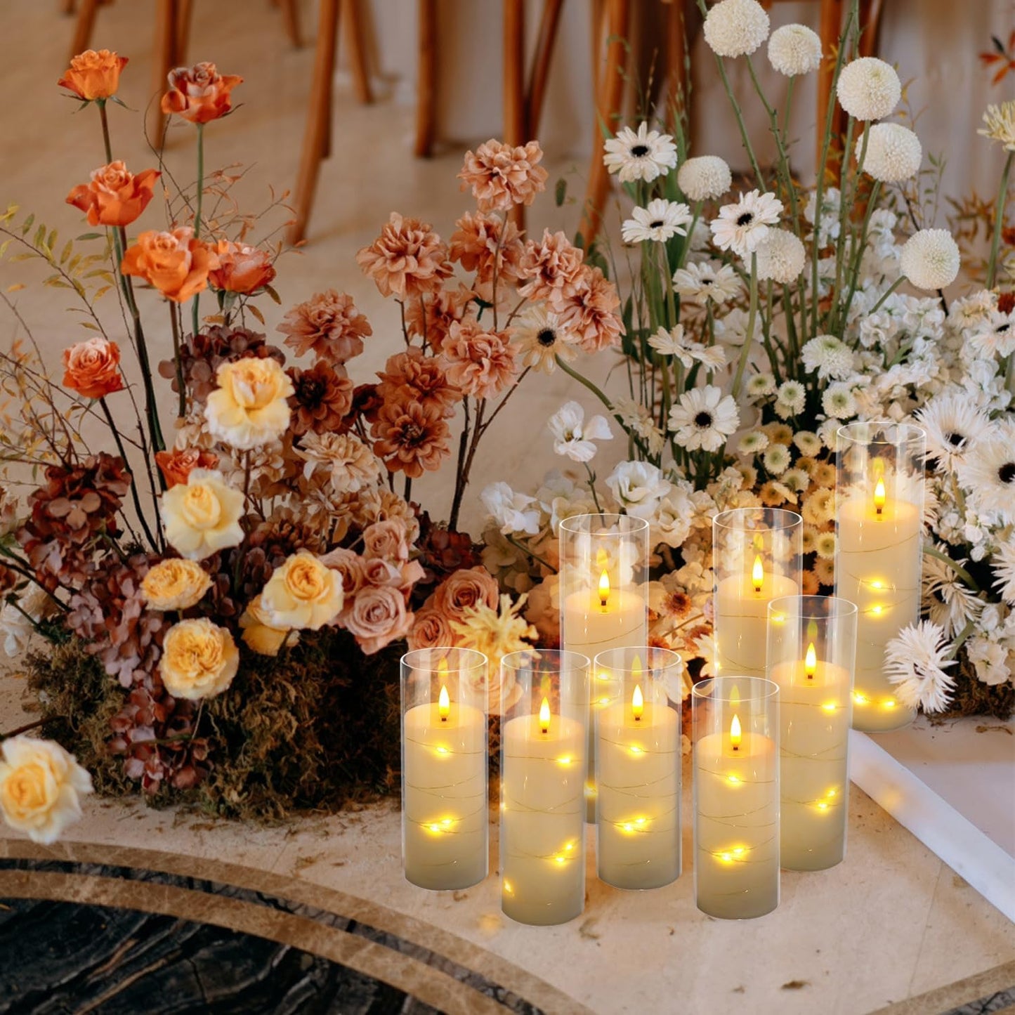 12 Pack Acrylic Flameless Candles,with Embedded Star String, Battery Operated Candles Flickering LED Pillar Candles with Remote Control and Timer, Ideal for Indoor/Outdoor Decor,Wedding,BBQ and Gift.