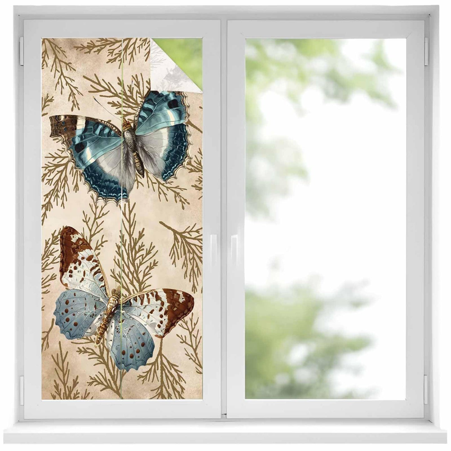 Vintage Butterflies Privacy Window Film, Brown Branch Leaf Plant Insects Stained Glass Film Non-Adhesive Window Clings, UV Blocking Static Sticker Covering Reusable for Home 19.6x39.3in