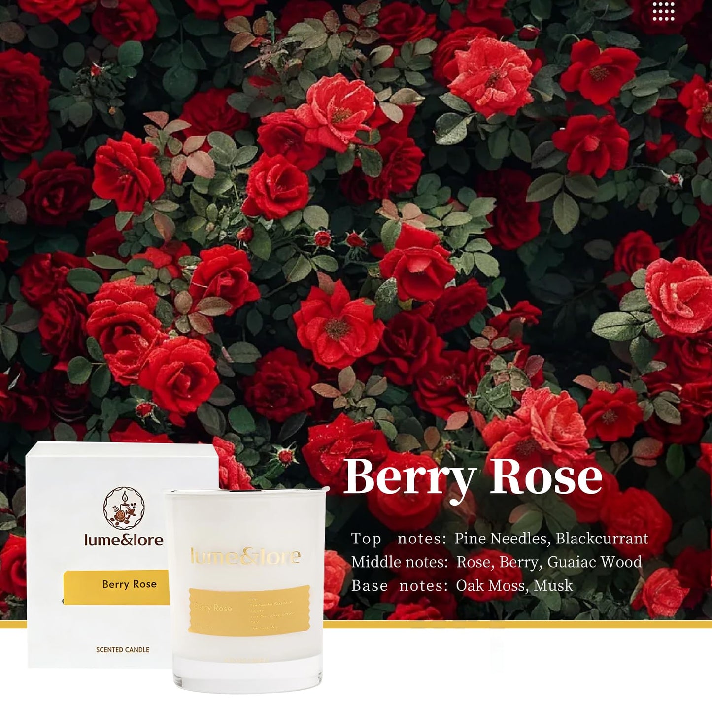 Berry Rose Scented Candle - 7oz Natural Soy Wax, Romantic Floral Aroma for Date Nights & Spa Moments